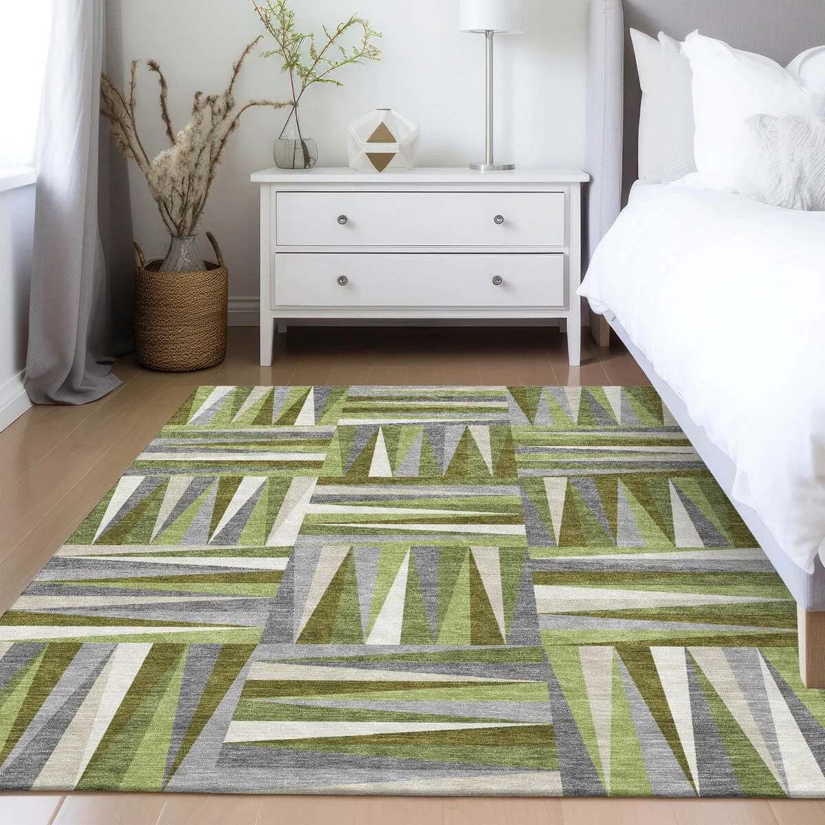 Machine Washable Indoor/ Outdoor Contemporary Mosaic Chantille Rug