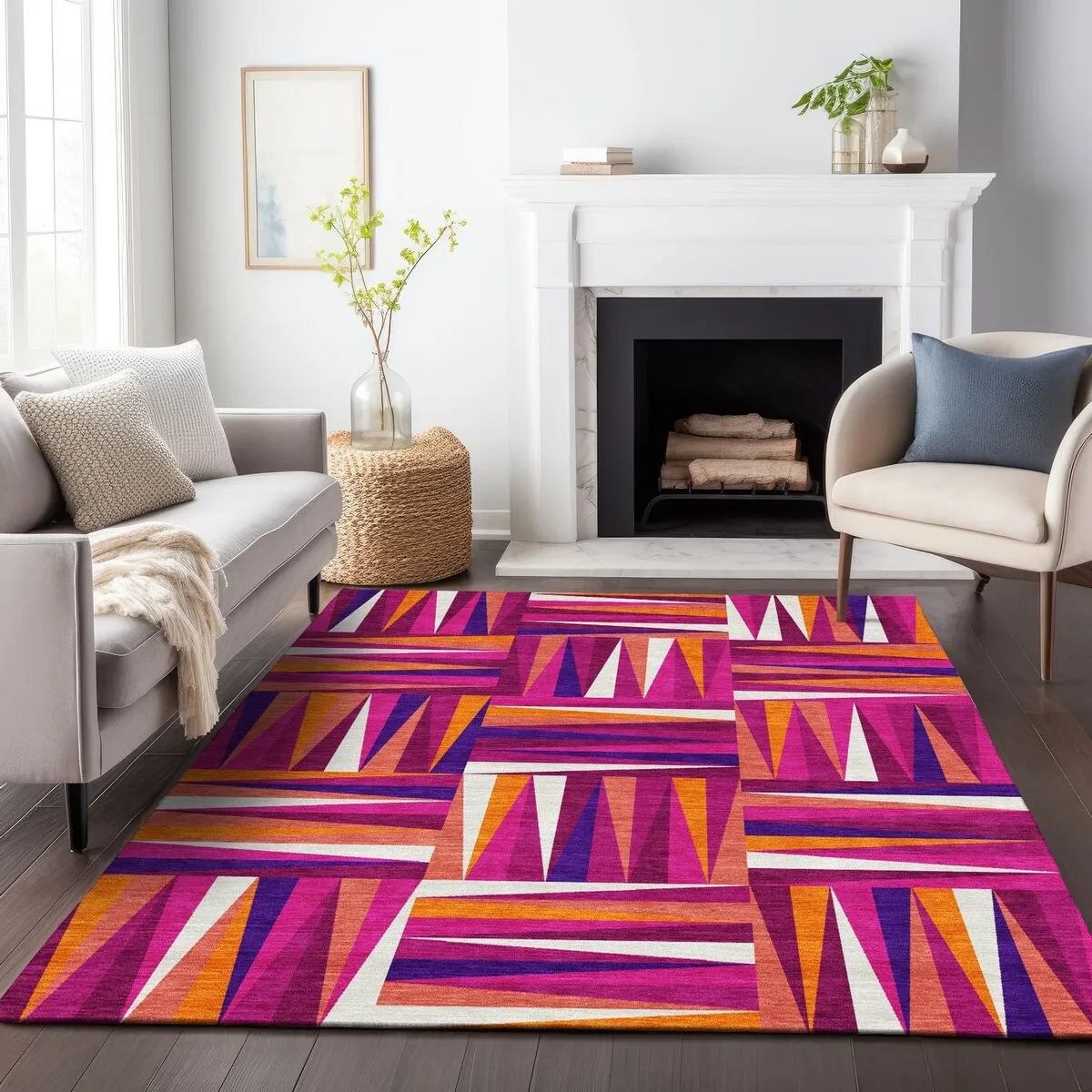 Machine Washable Indoor/ Outdoor Contemporary Mosaic Chantille Rug