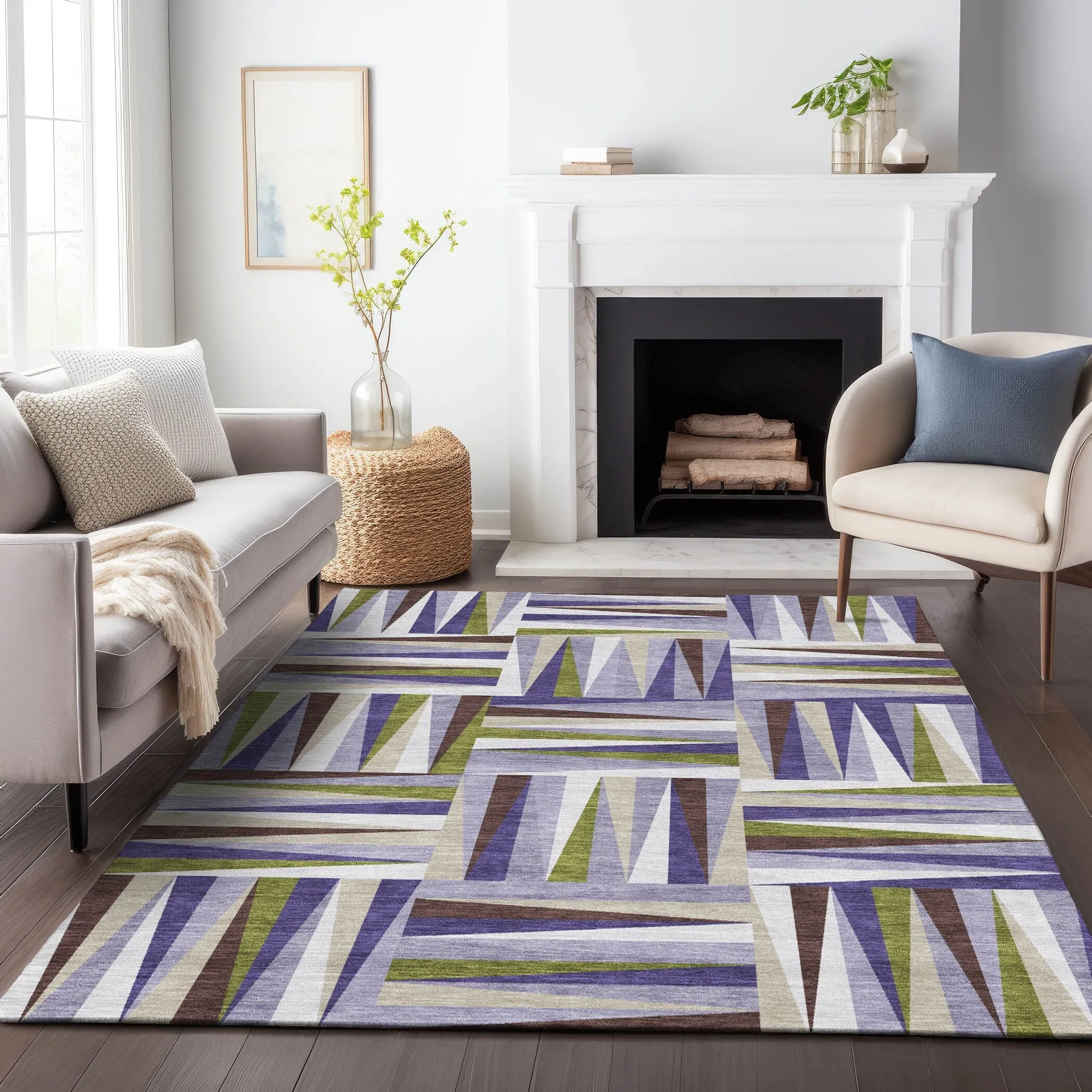 Machine Washable Indoor/ Outdoor Contemporary Mosaic Chantille Rug