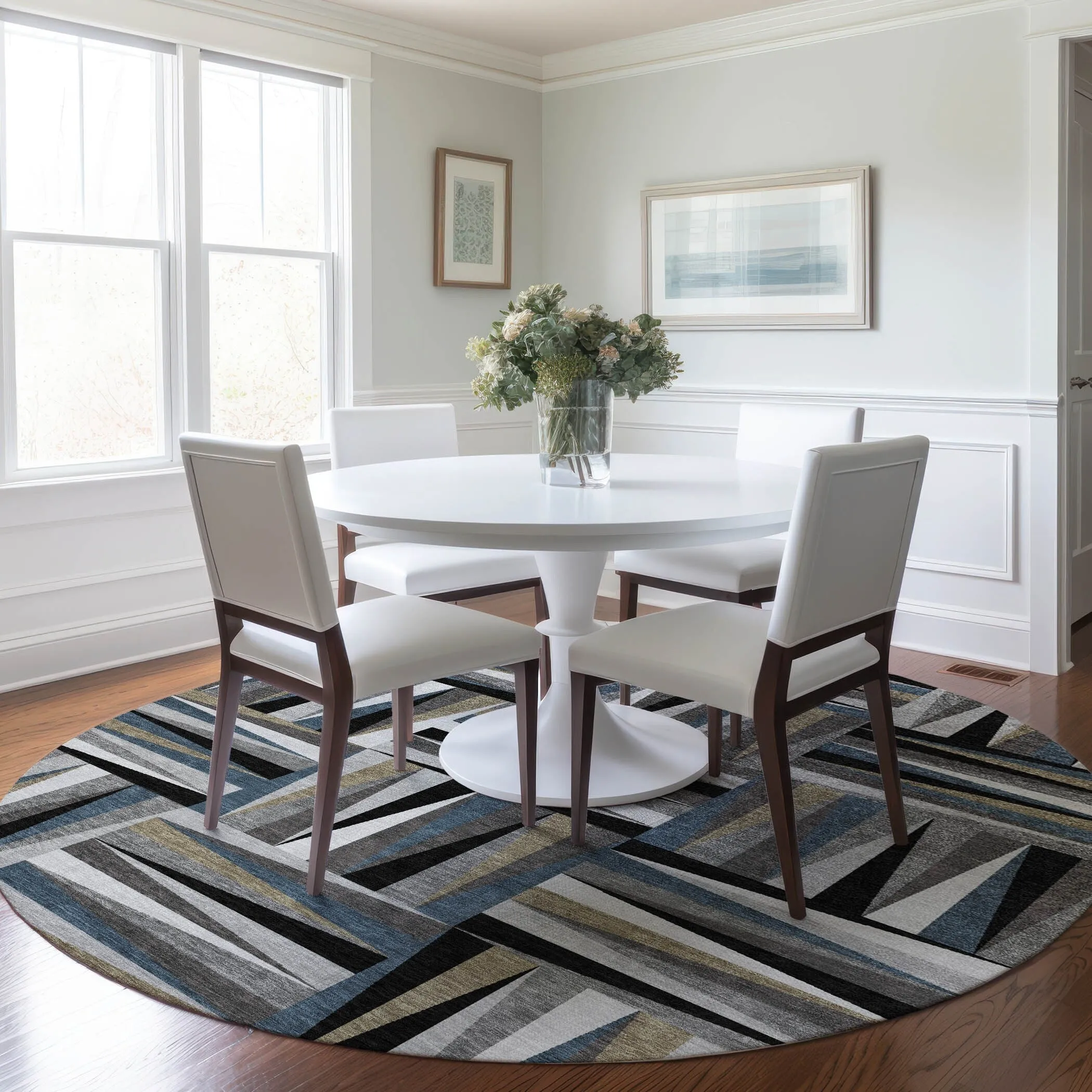 Machine Washable Indoor/ Outdoor Contemporary Mosaic Chantille Rug