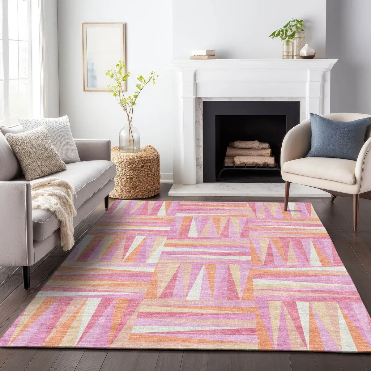 Machine Washable Indoor/ Outdoor Contemporary Mosaic Chantille Rug