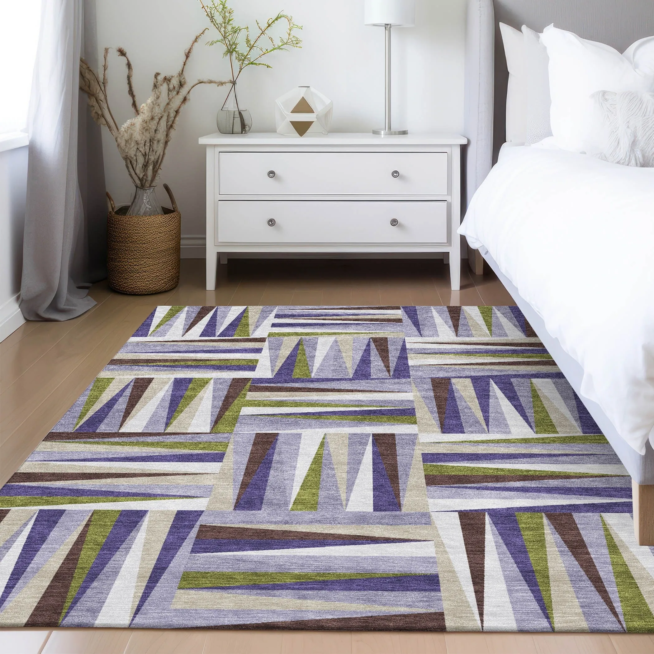 Machine Washable Indoor/ Outdoor Contemporary Mosaic Chantille Rug