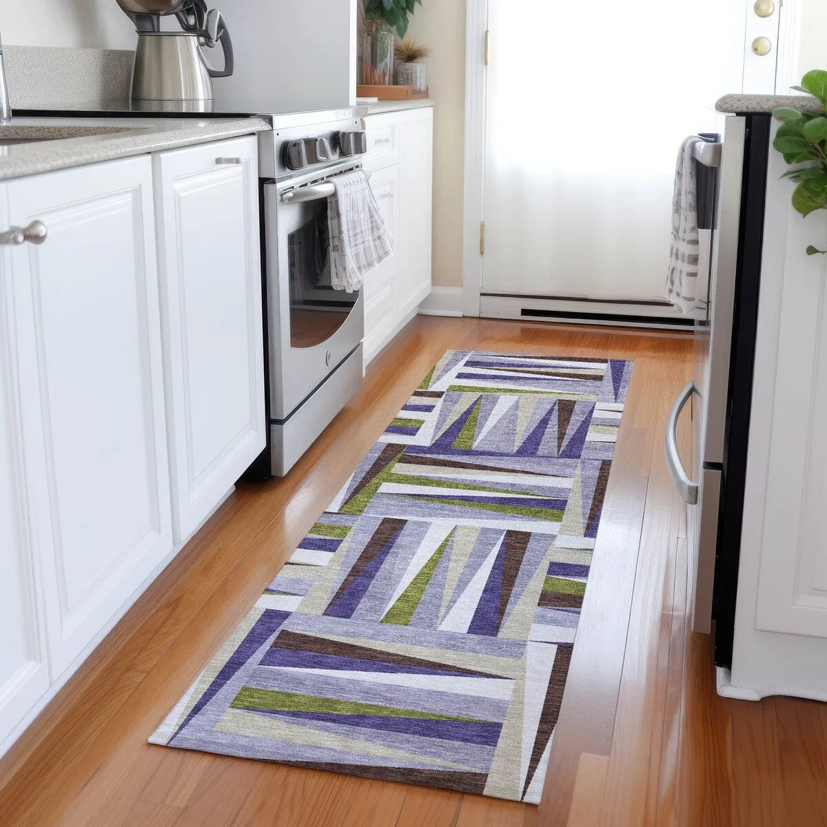 Machine Washable Indoor/ Outdoor Contemporary Mosaic Chantille Rug
