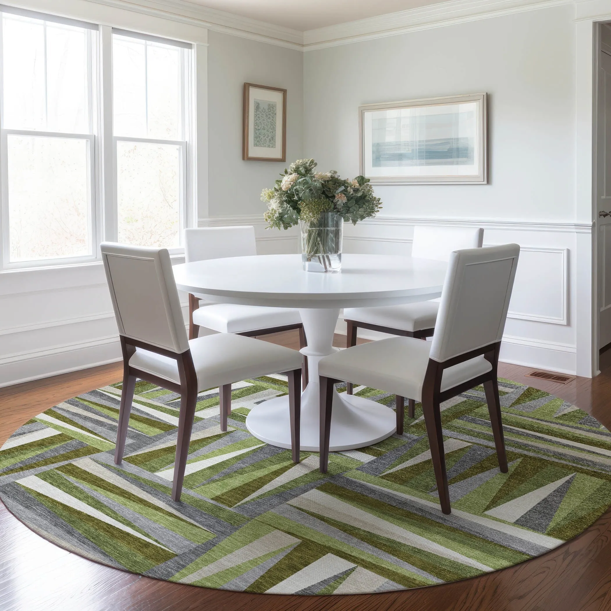 Machine Washable Indoor/ Outdoor Contemporary Mosaic Chantille Rug