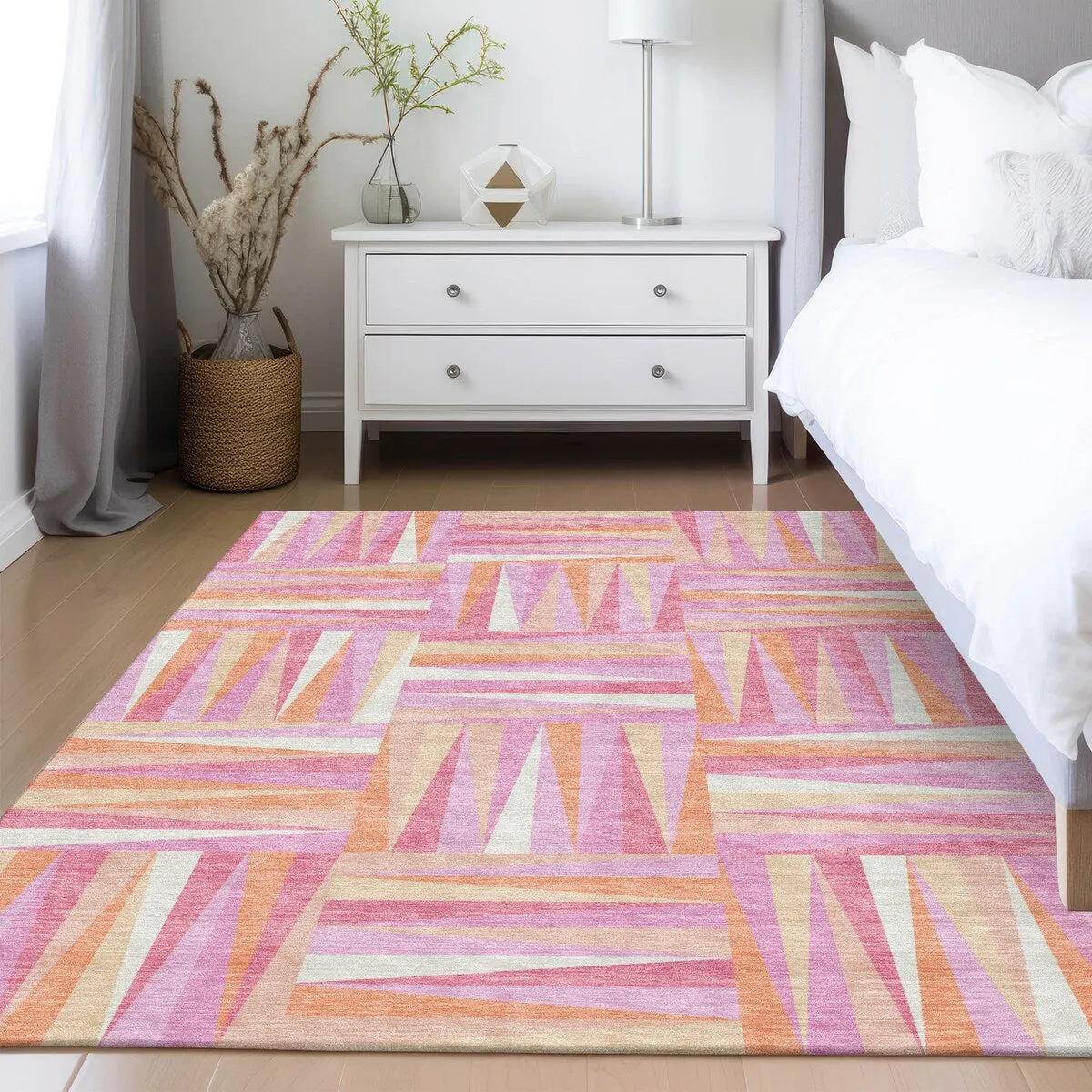 Machine Washable Indoor/ Outdoor Contemporary Mosaic Chantille Rug