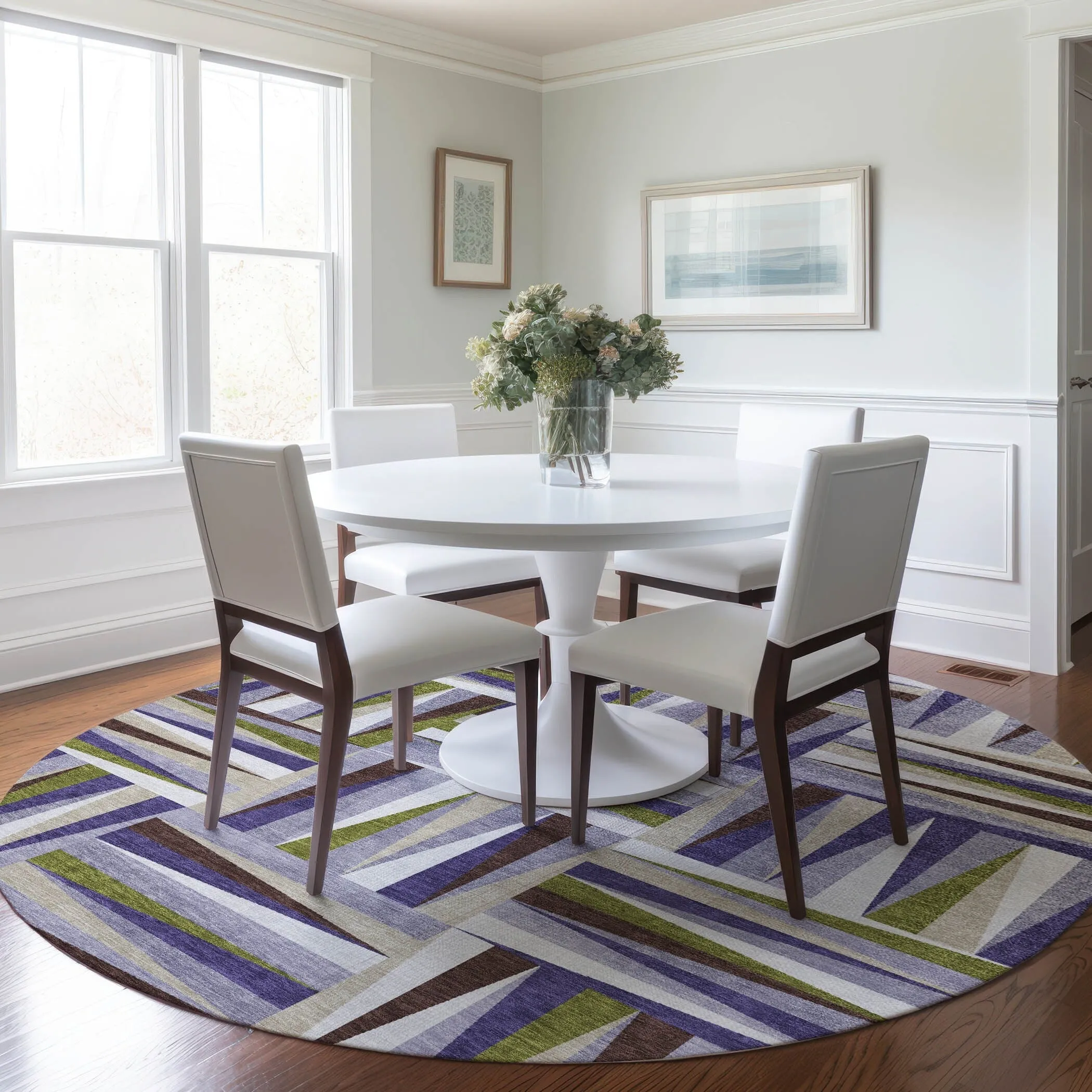 Machine Washable Indoor/ Outdoor Contemporary Mosaic Chantille Rug