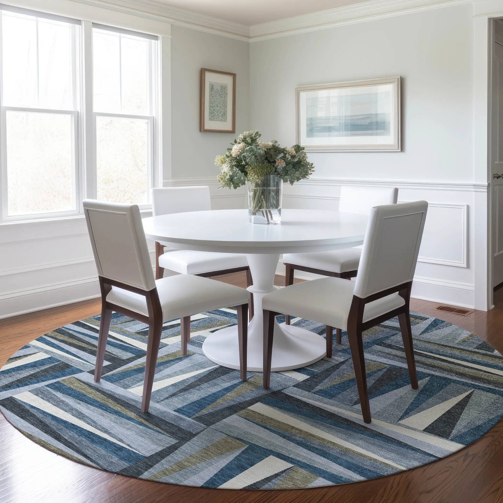 Machine Washable Indoor/ Outdoor Contemporary Mosaic Chantille Rug