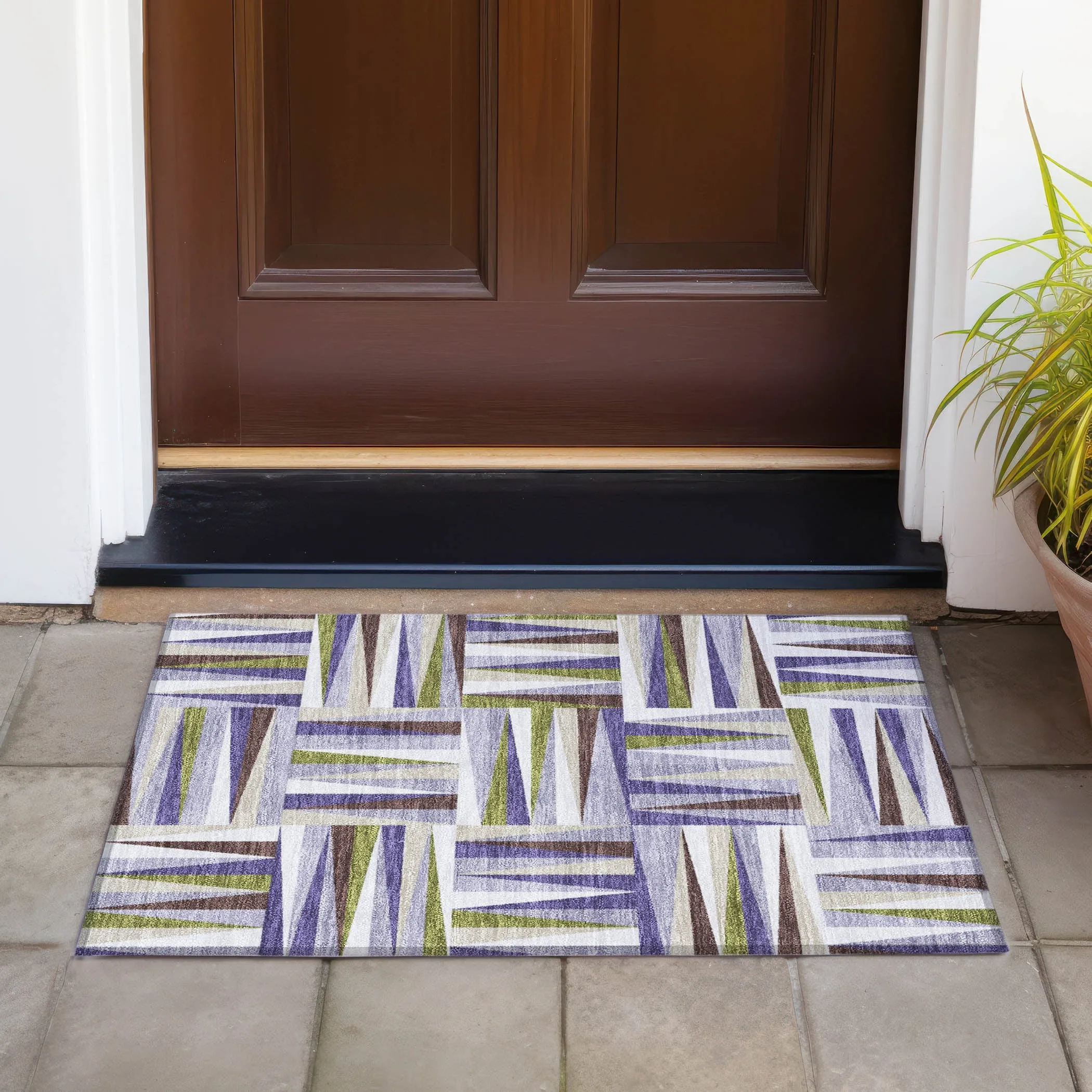 Machine Washable Indoor/ Outdoor Contemporary Mosaic Chantille Rug