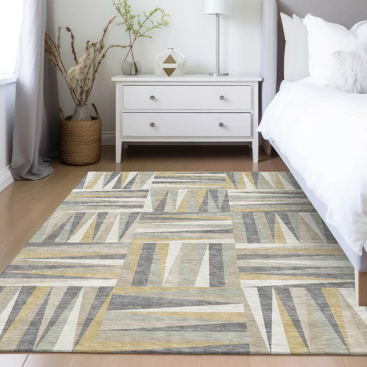 Machine Washable Indoor/ Outdoor Contemporary Mosaic Chantille Rug
