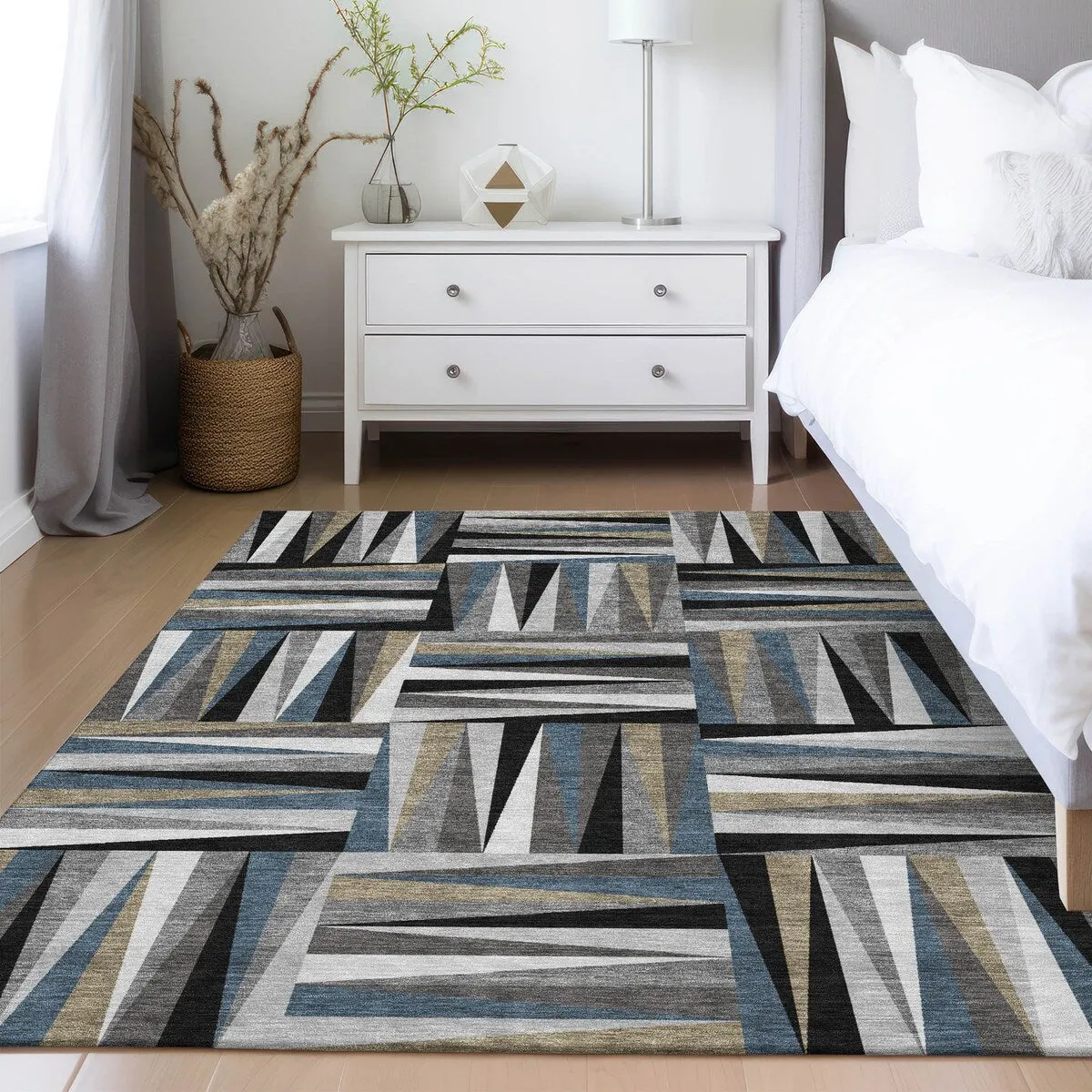 Machine Washable Indoor/ Outdoor Contemporary Mosaic Chantille Rug