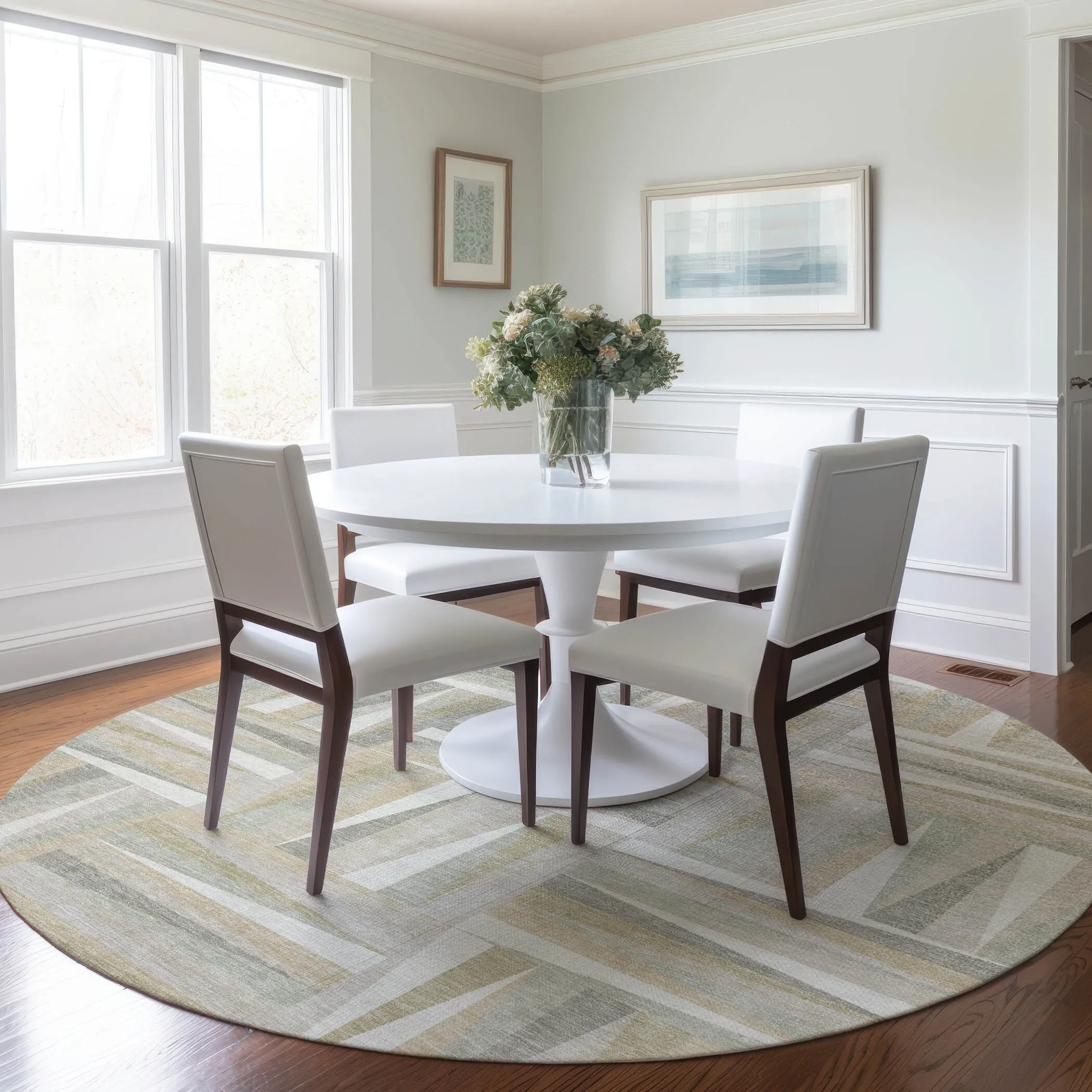 Machine Washable Indoor/ Outdoor Contemporary Mosaic Chantille Rug