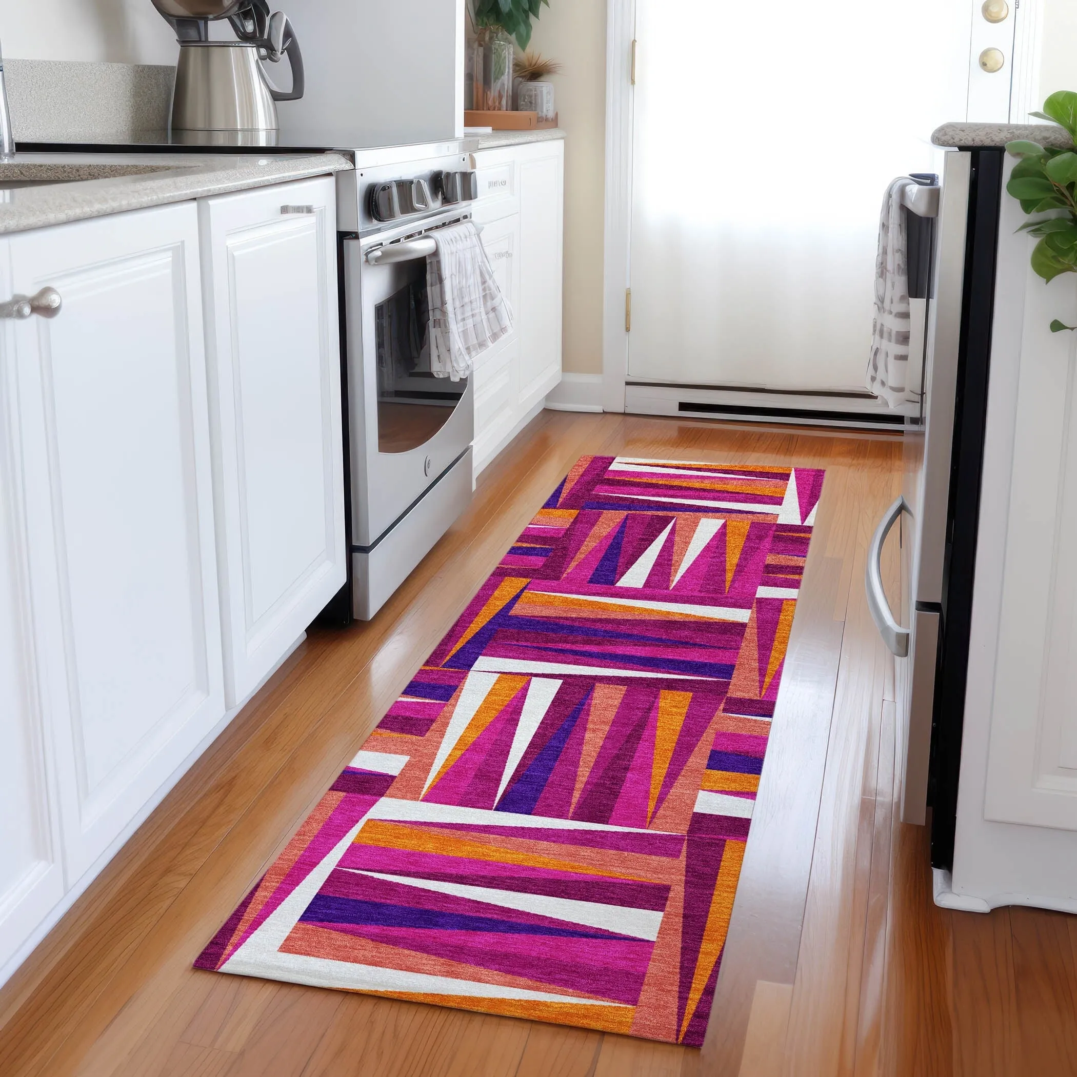 Machine Washable Indoor/ Outdoor Contemporary Mosaic Chantille Rug
