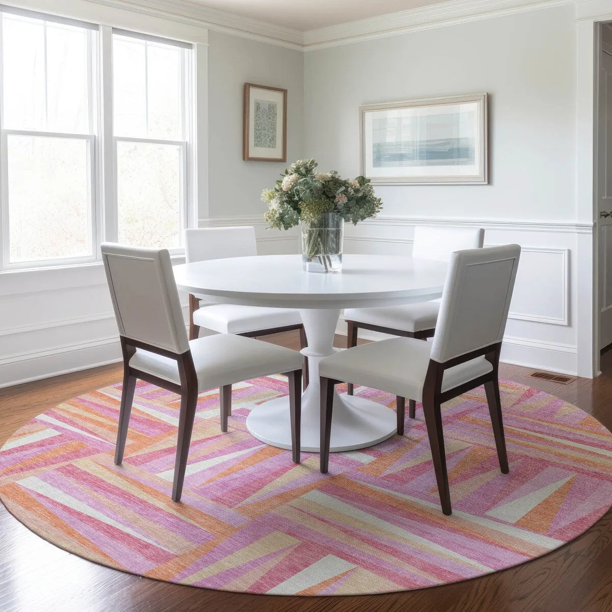 Machine Washable Indoor/ Outdoor Contemporary Mosaic Chantille Rug