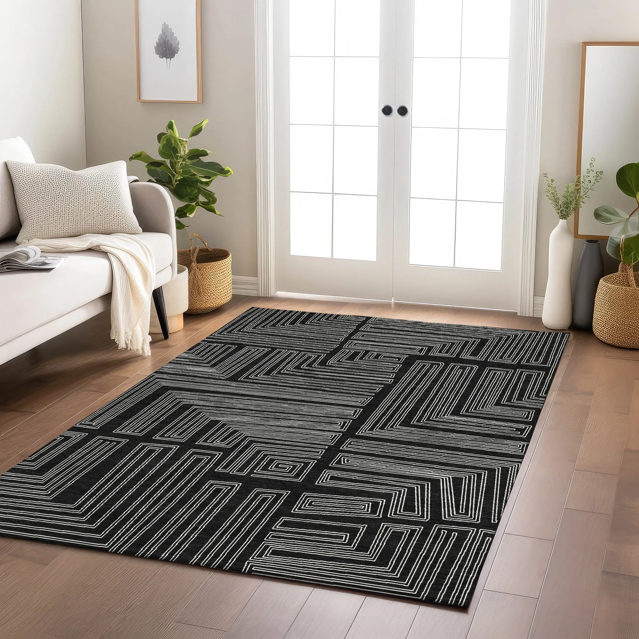 Machine Washable Indoor/ Outdoor Contemporary Stack Chantille Rug