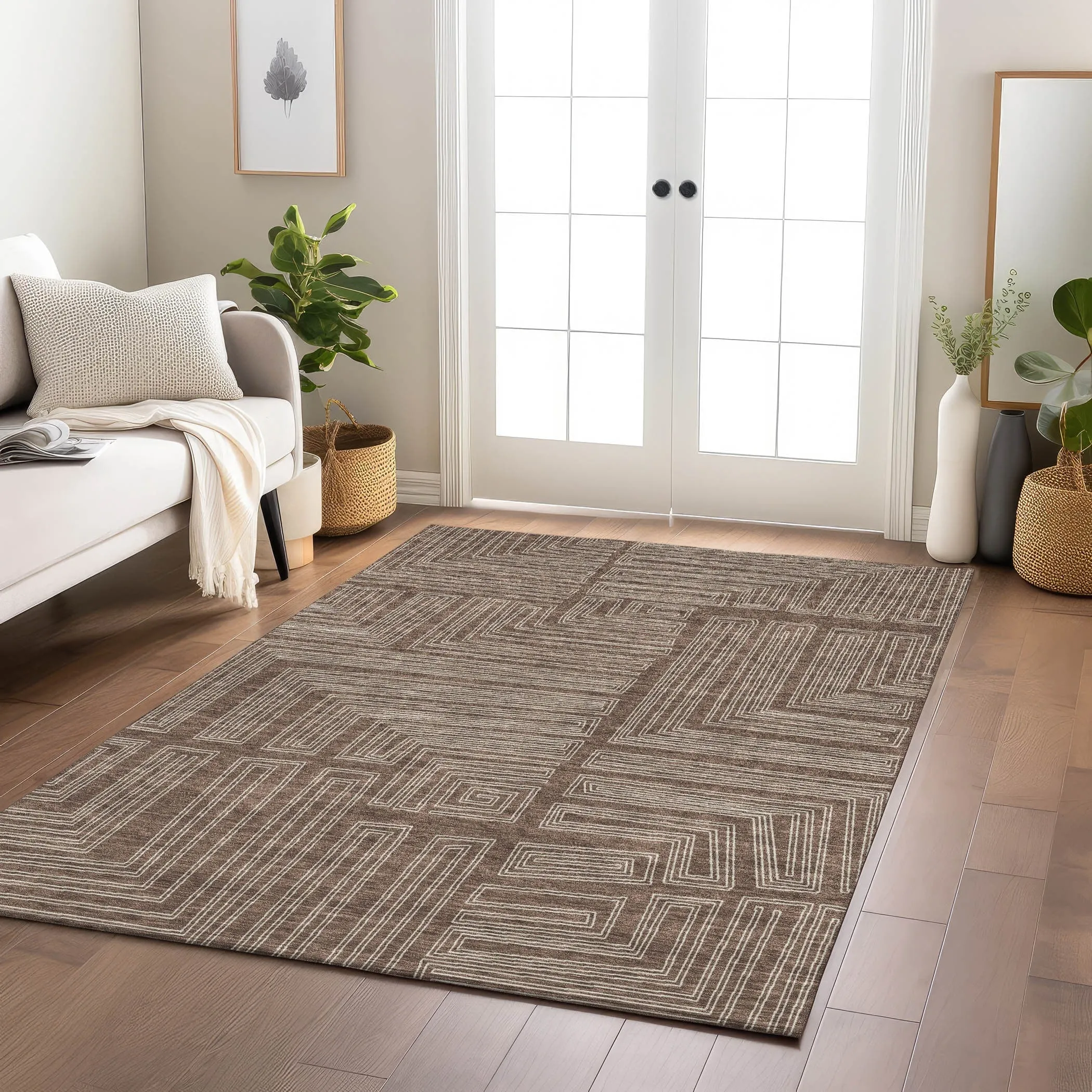 Machine Washable Indoor/ Outdoor Contemporary Stack Chantille Rug