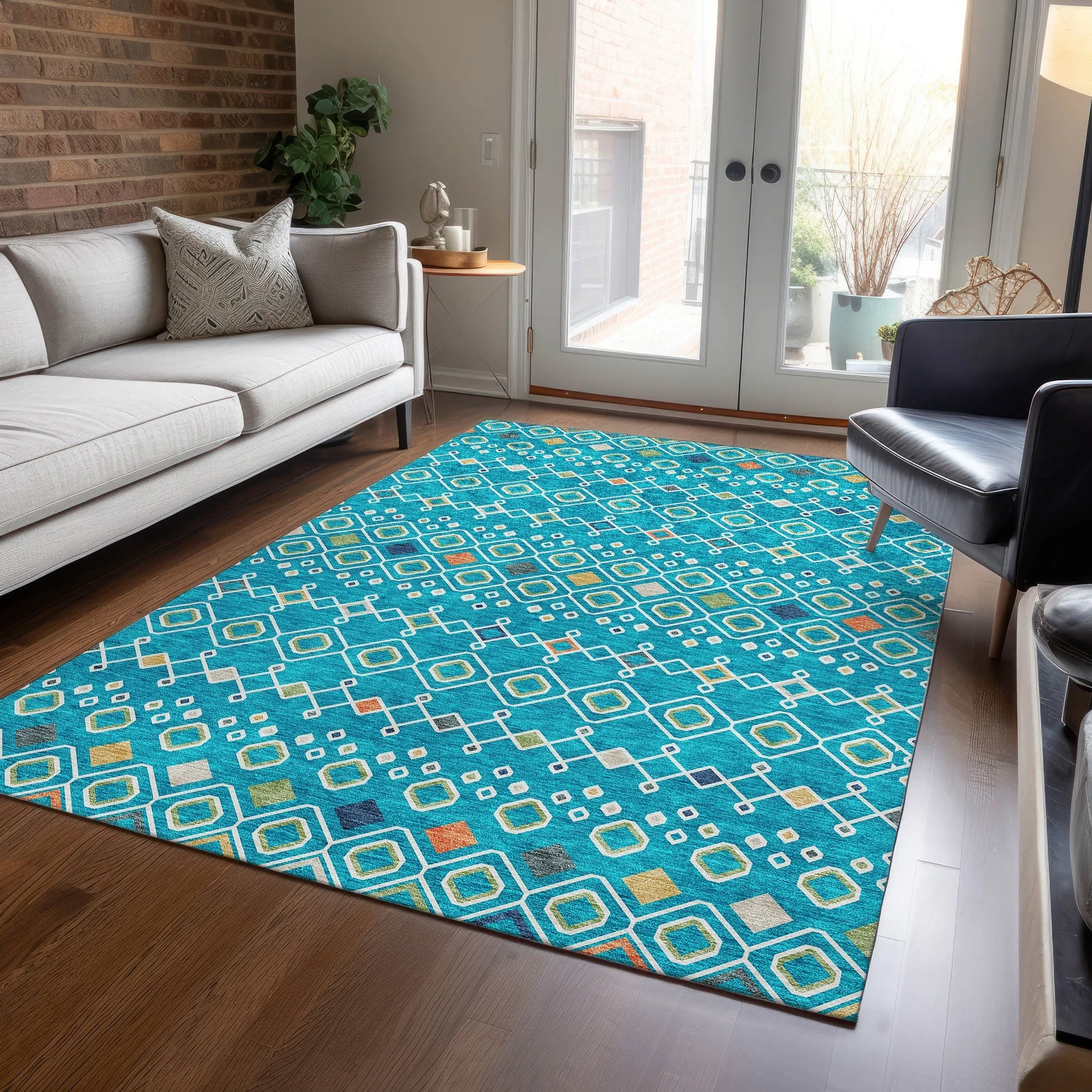 Machine Washable Indoor/ Outdoor Global Contempory Chantille Rug