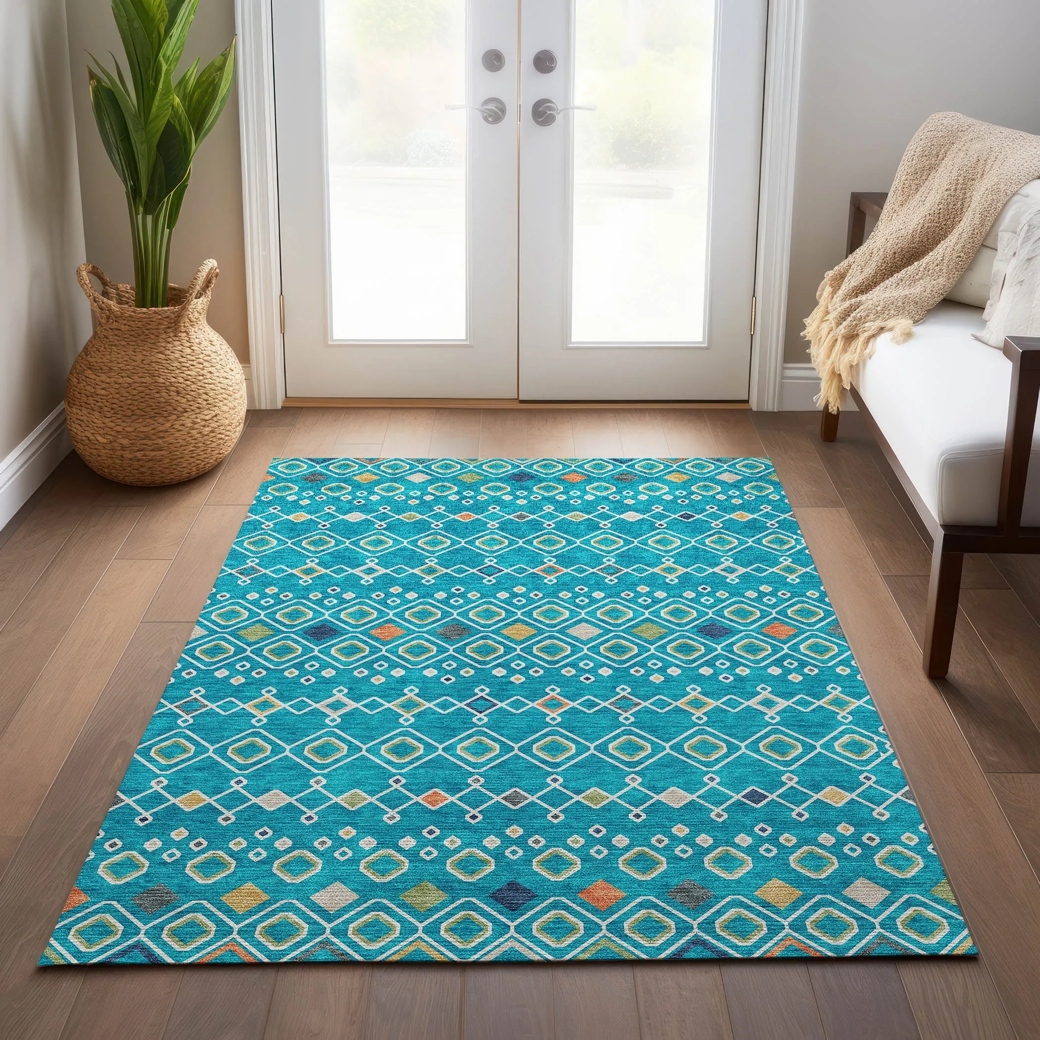 Machine Washable Indoor/ Outdoor Global Contempory Chantille Rug