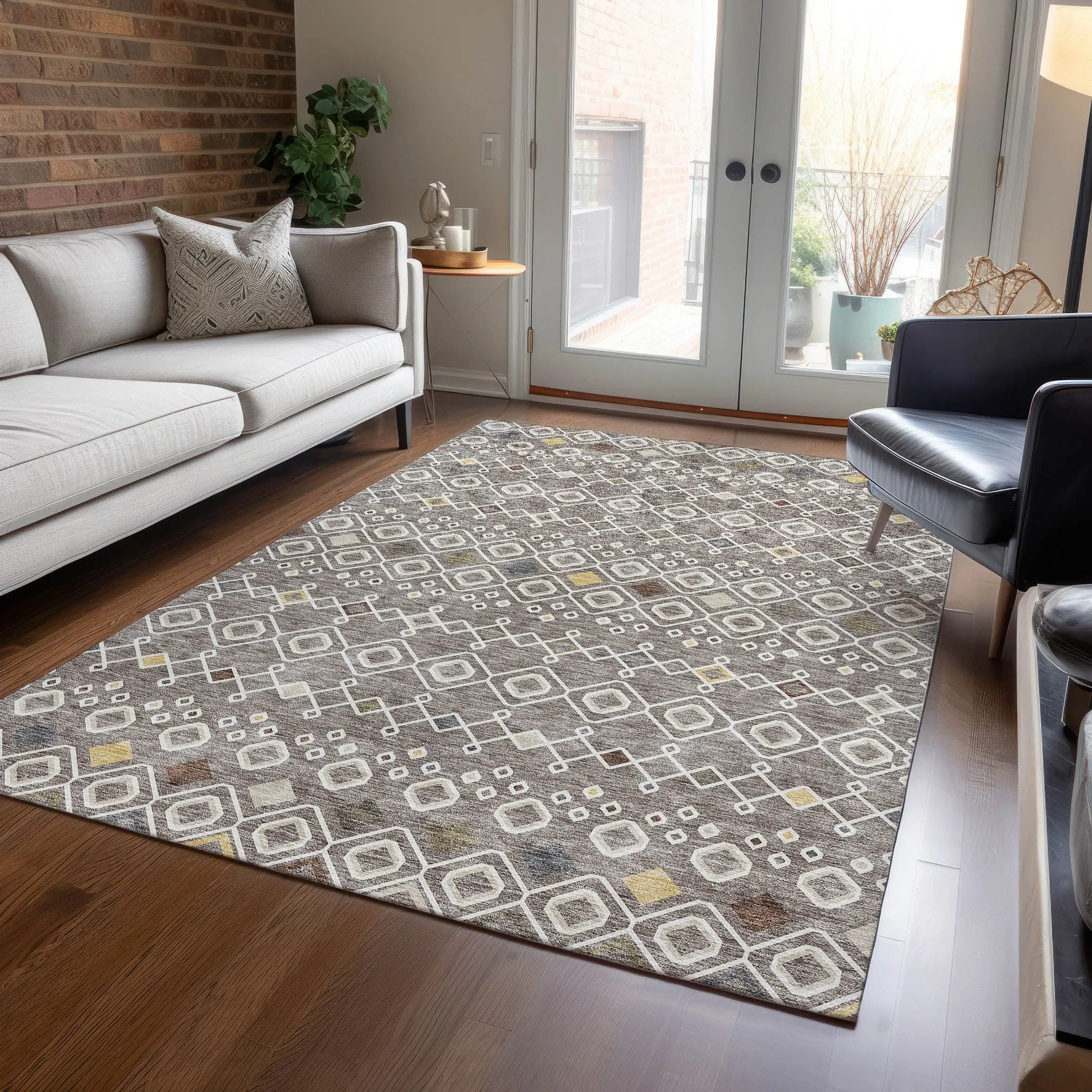 Machine Washable Indoor/ Outdoor Global Contempory Chantille Rug