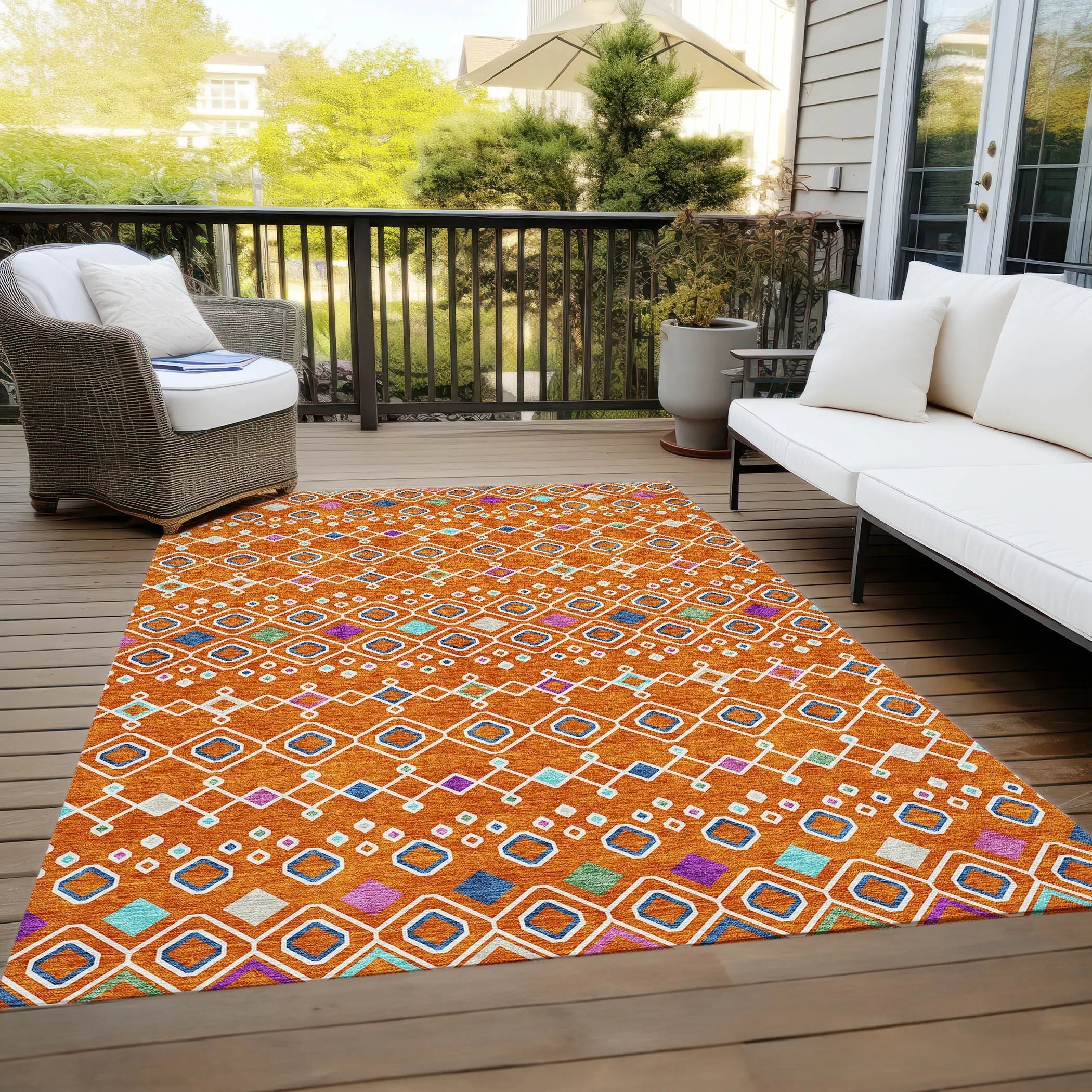 Machine Washable Indoor/ Outdoor Global Contempory Chantille Rug