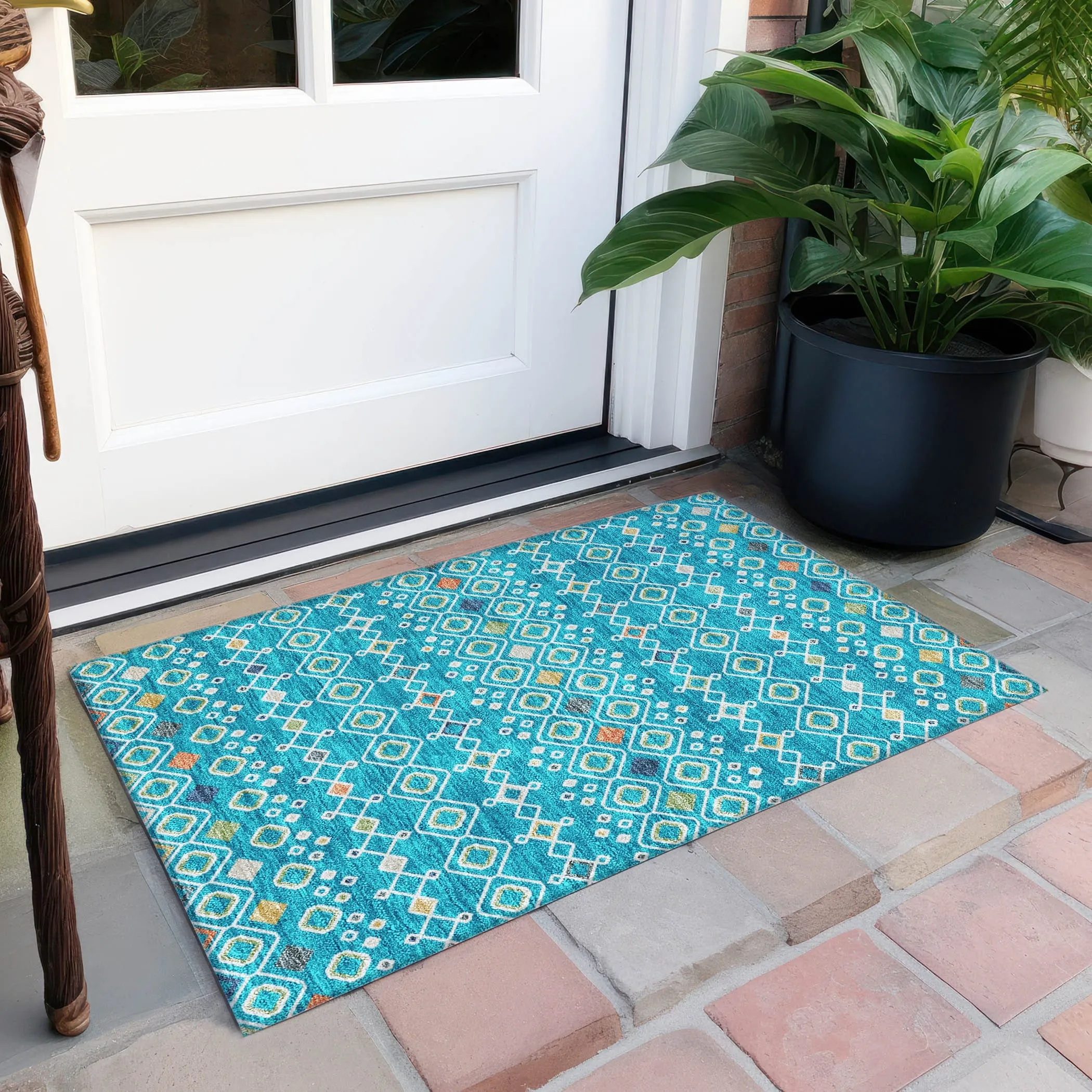 Machine Washable Indoor/ Outdoor Global Contempory Chantille Rug