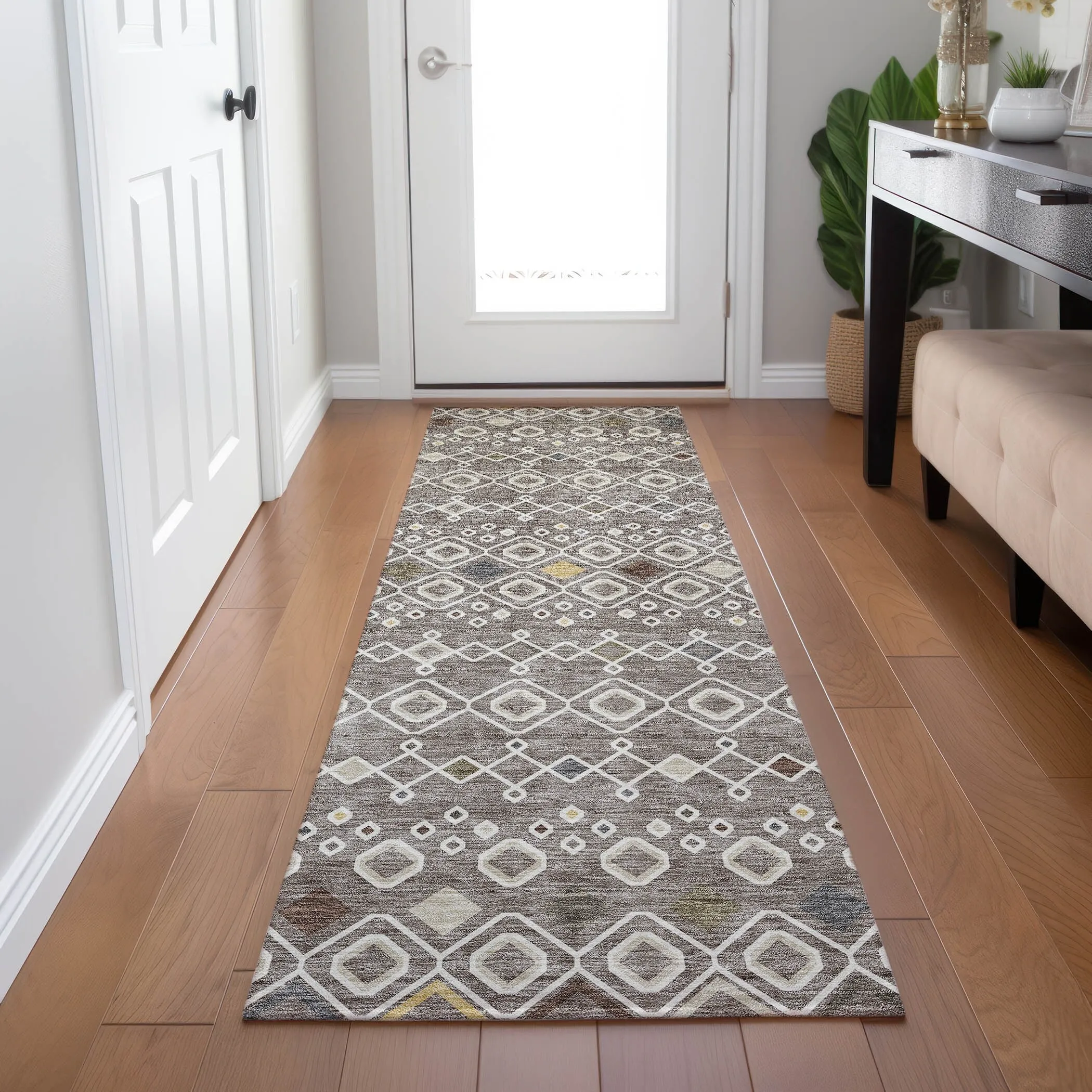 Machine Washable Indoor/ Outdoor Global Contempory Chantille Rug