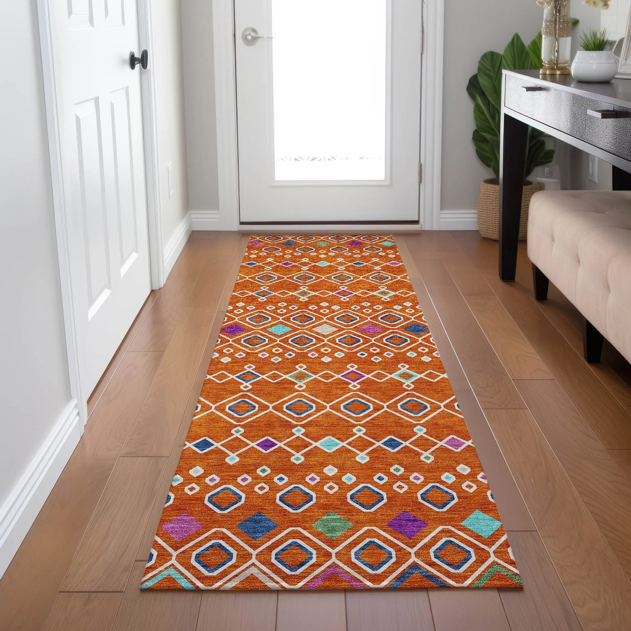 Machine Washable Indoor/ Outdoor Global Contempory Chantille Rug