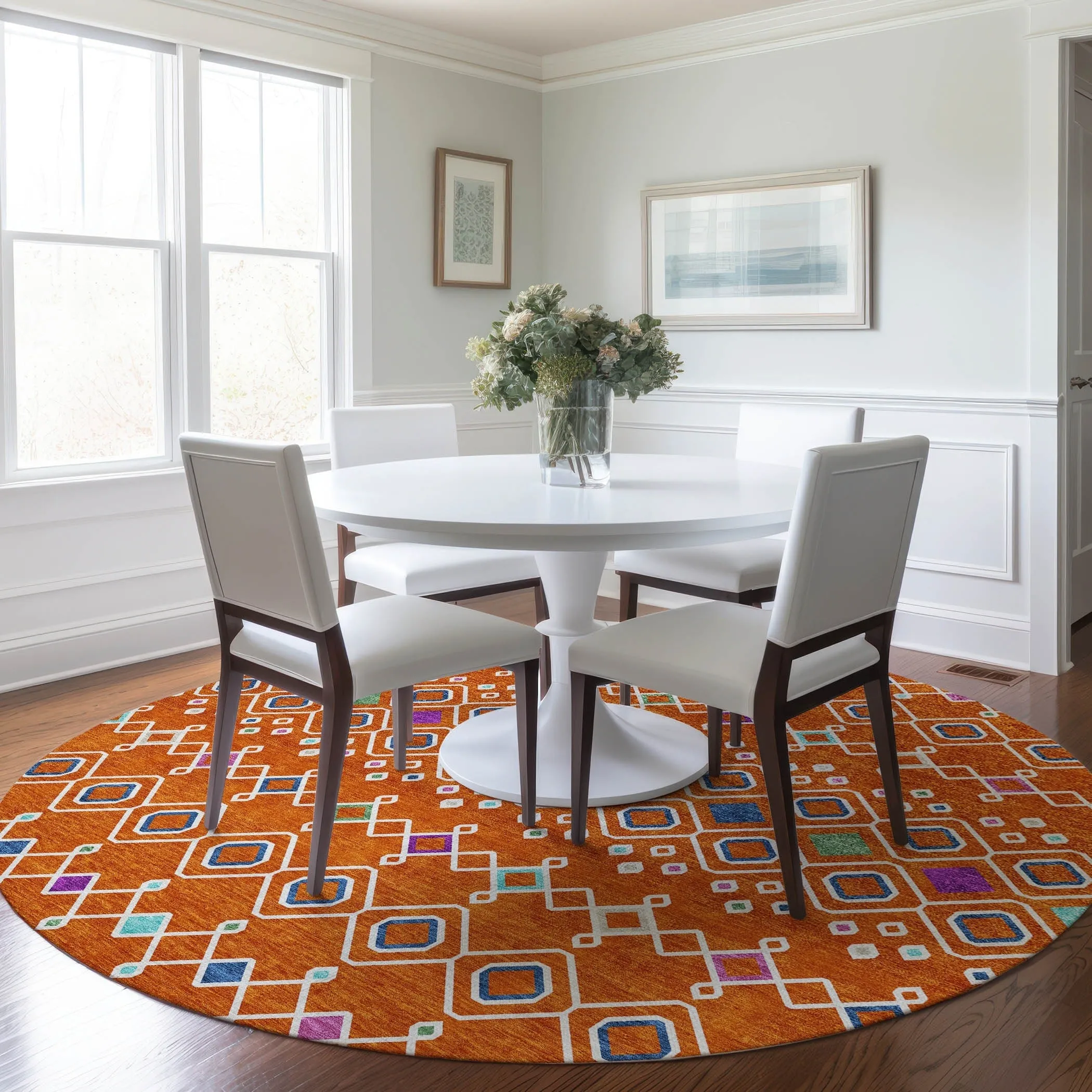 Machine Washable Indoor/ Outdoor Global Contempory Chantille Rug