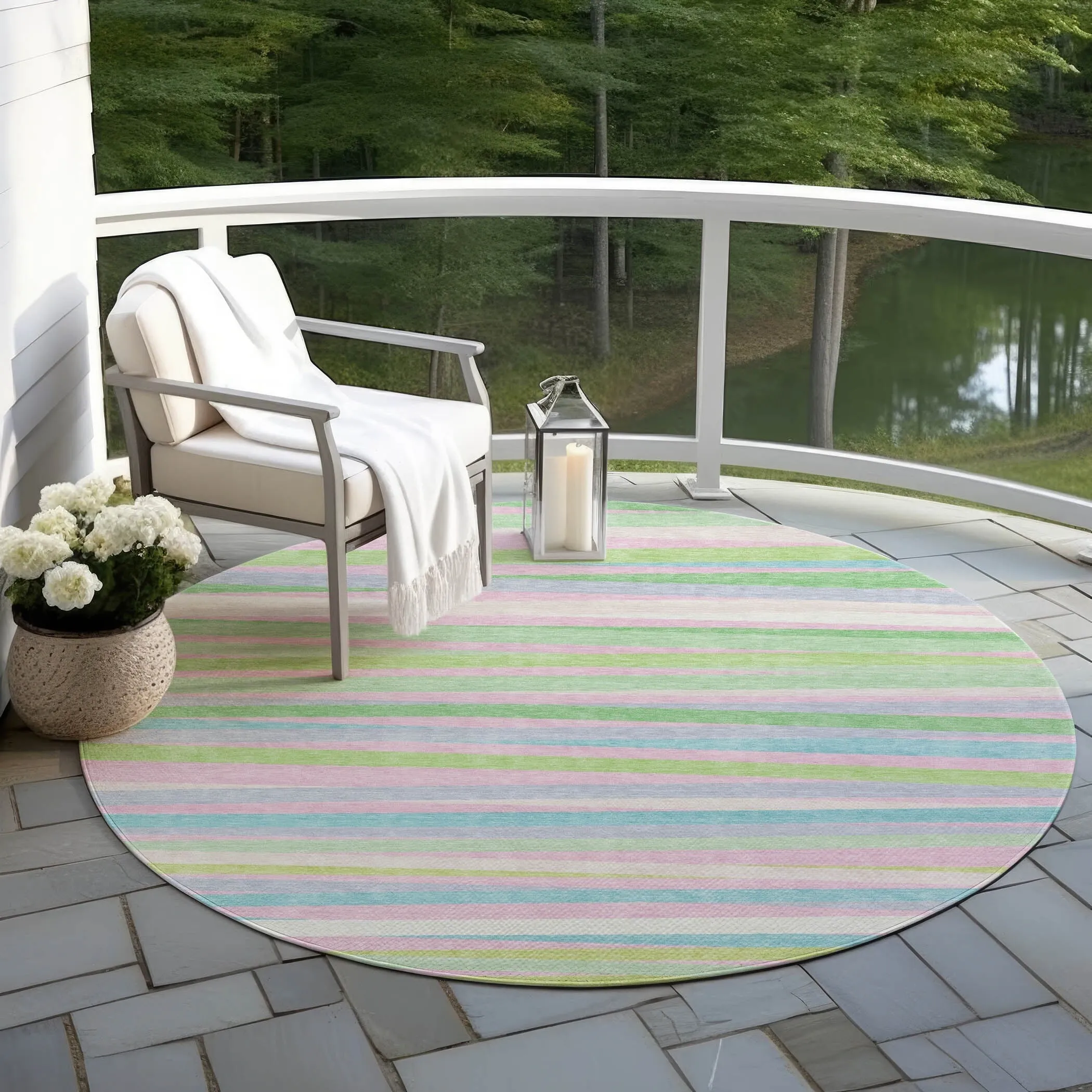 Machine Washable Indoor/ Outdoor Modern Stripes Chantille Rug