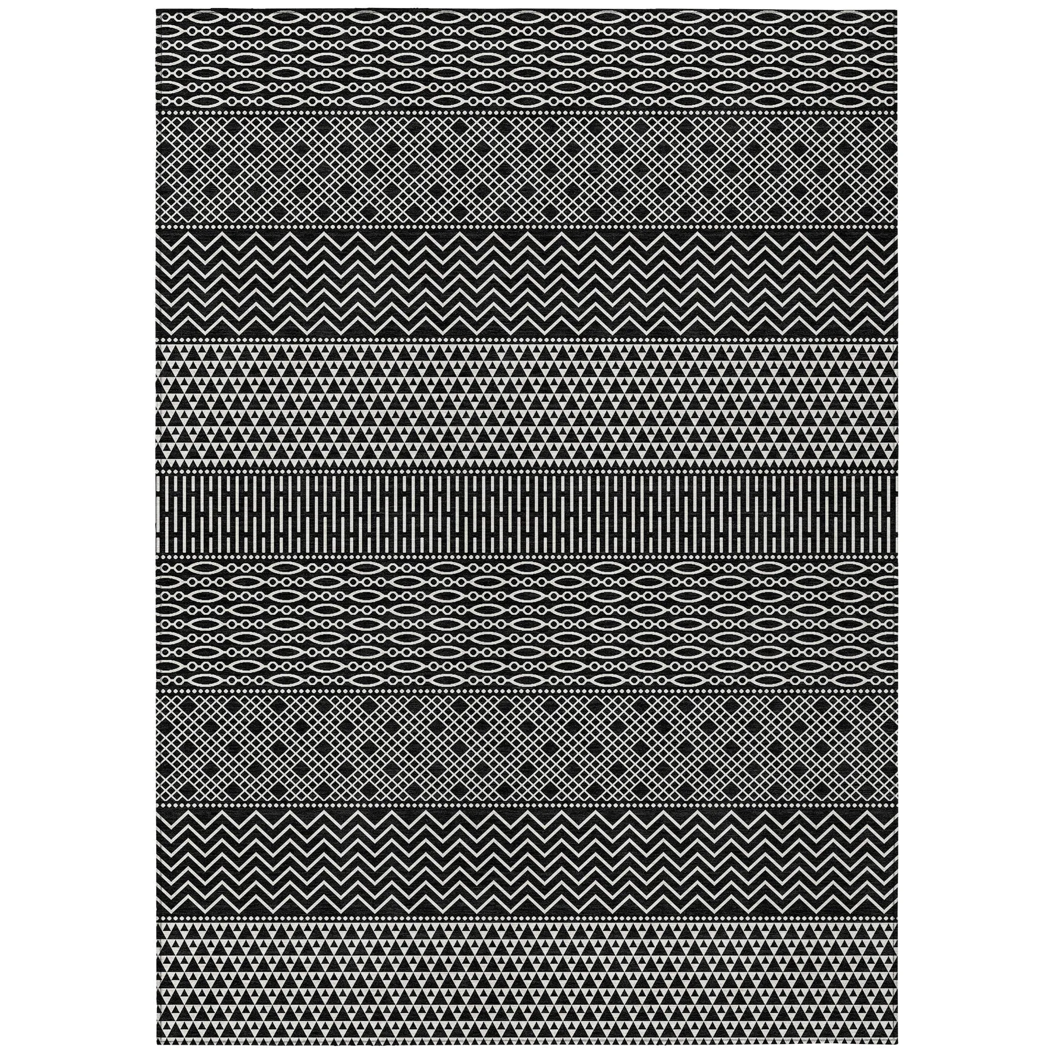 Machine Washable Indoor/ Outdoor Modern Stripes Chantille Rug