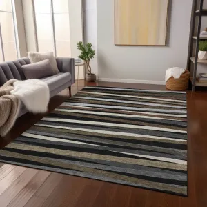 Machine Washable Indoor/ Outdoor Modern Stripes Chantille Rug