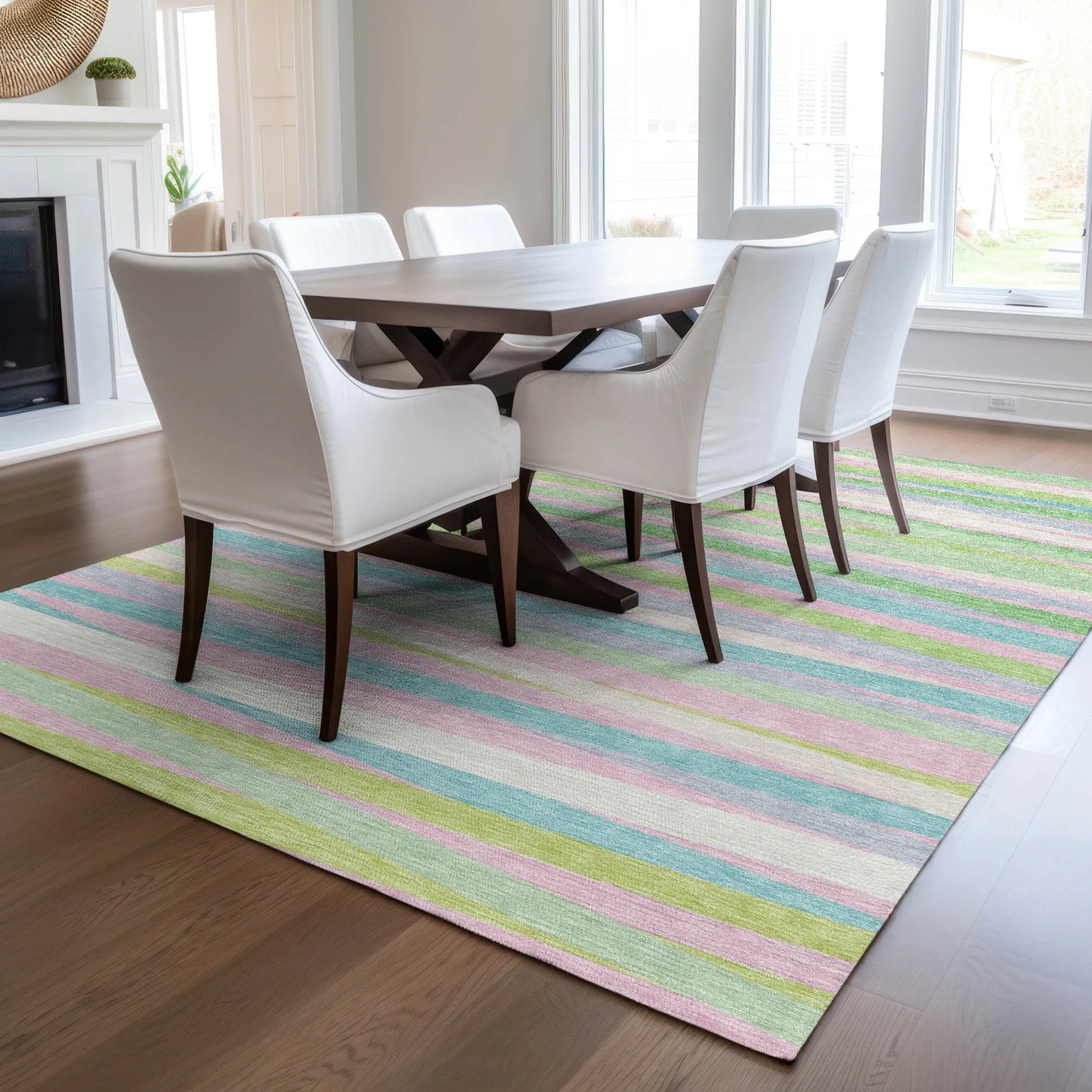 Machine Washable Indoor/ Outdoor Modern Stripes Chantille Rug