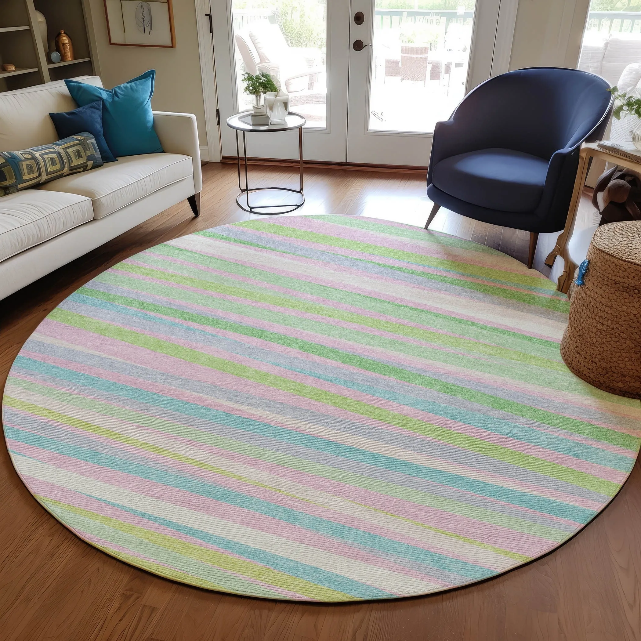 Machine Washable Indoor/ Outdoor Modern Stripes Chantille Rug