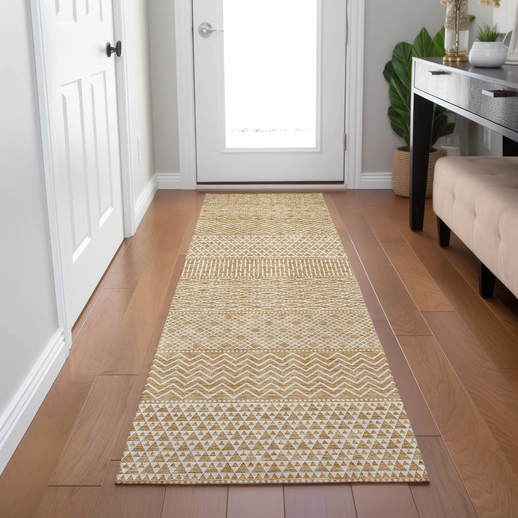 Machine Washable Indoor/ Outdoor Modern Stripes Chantille Rug