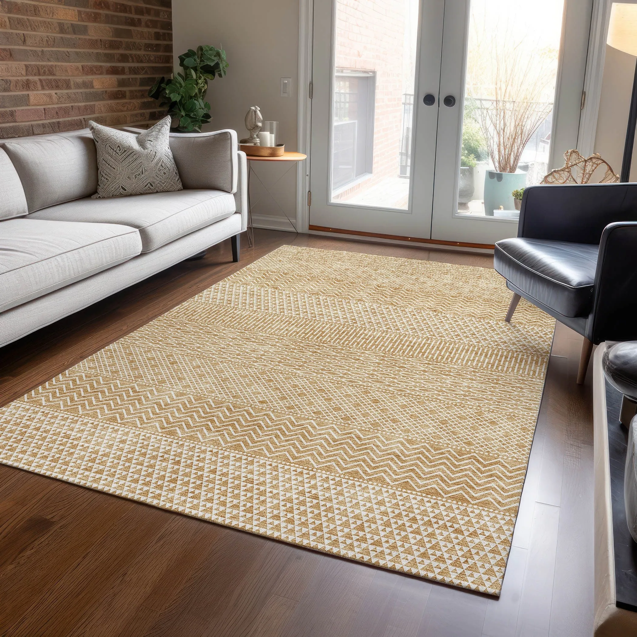 Machine Washable Indoor/ Outdoor Modern Stripes Chantille Rug