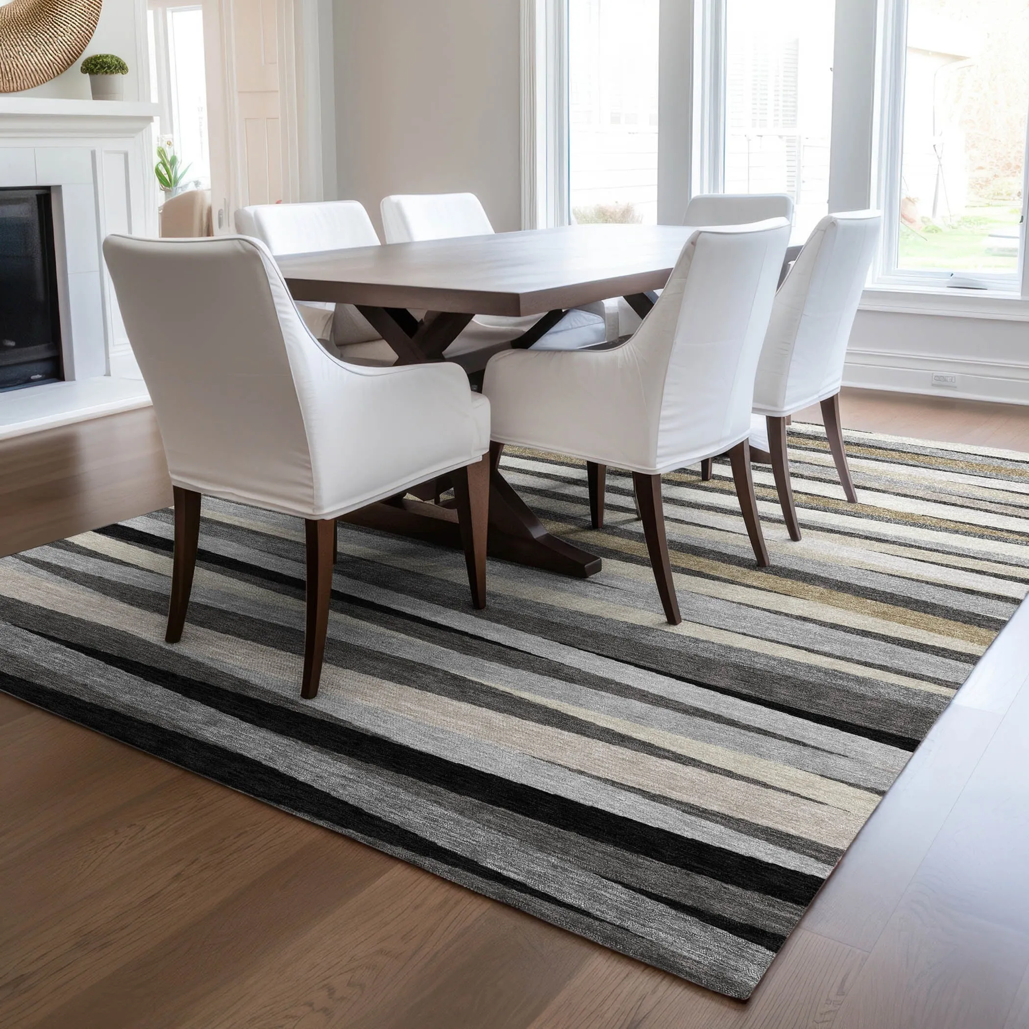 Machine Washable Indoor/ Outdoor Modern Stripes Chantille Rug