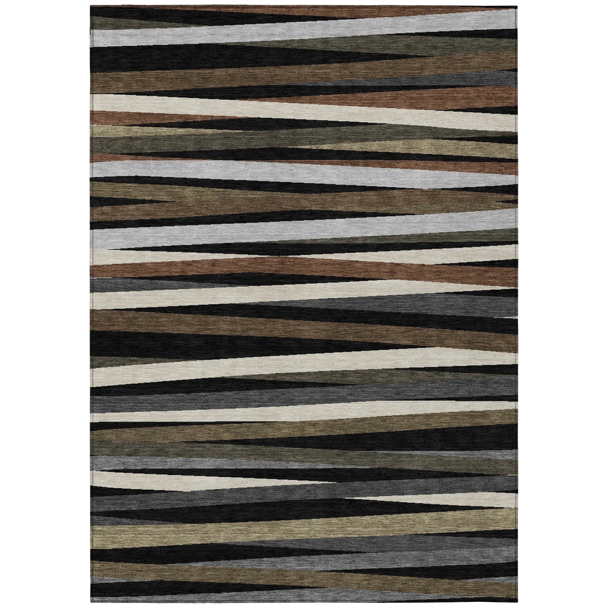 Machine Washable Indoor/ Outdoor Modern Stripes Chantille Rug