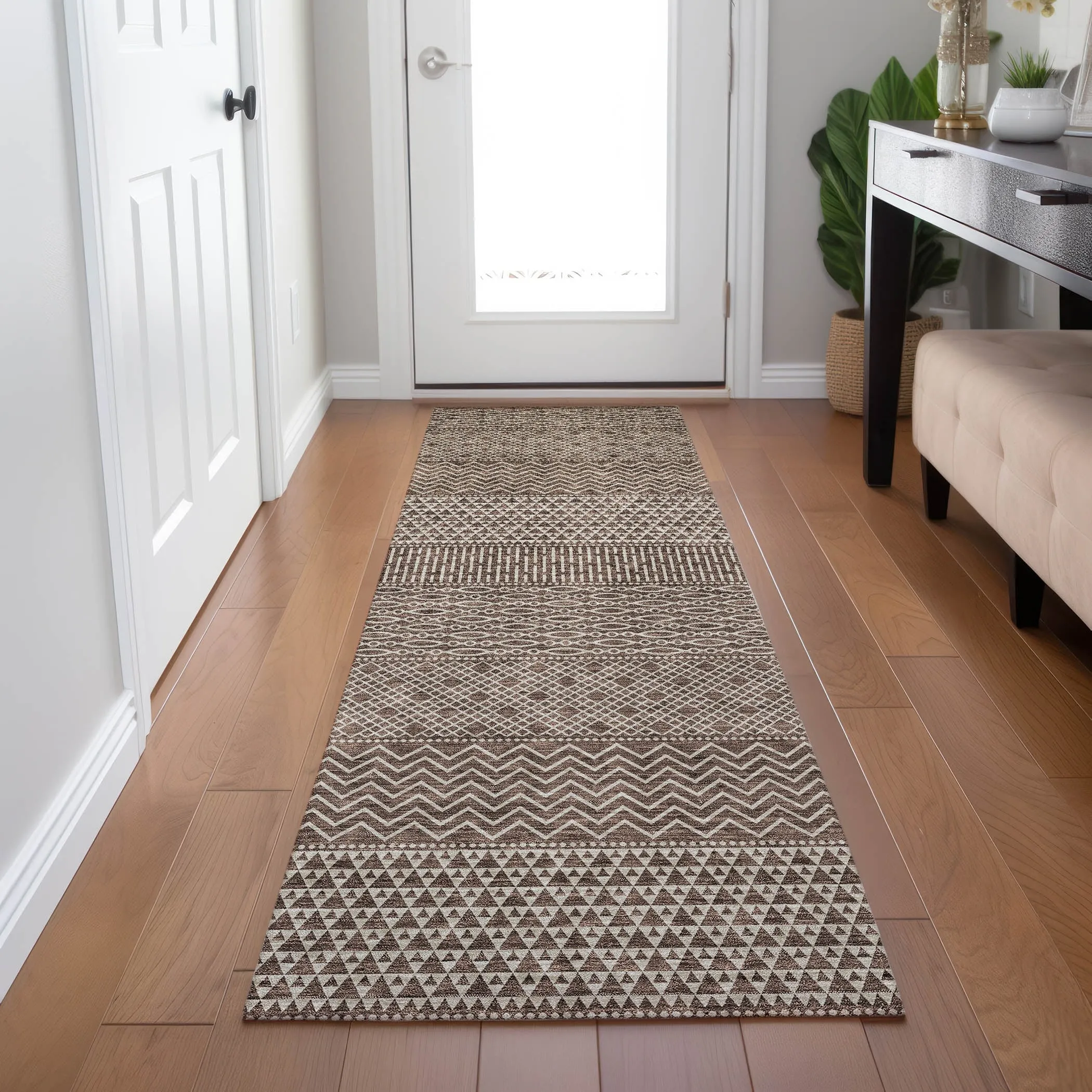 Machine Washable Indoor/ Outdoor Modern Stripes Chantille Rug