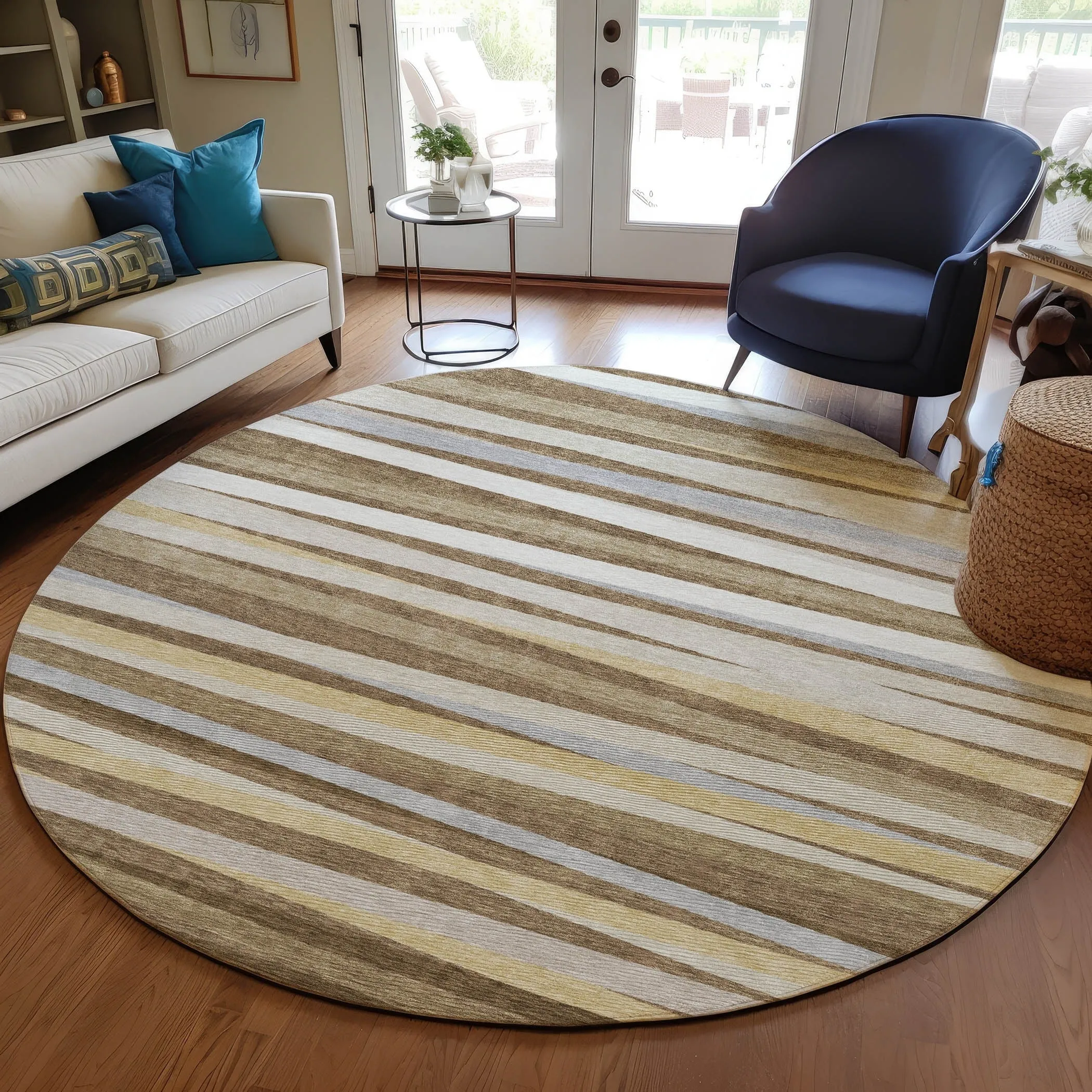 Machine Washable Indoor/ Outdoor Modern Stripes Chantille Rug