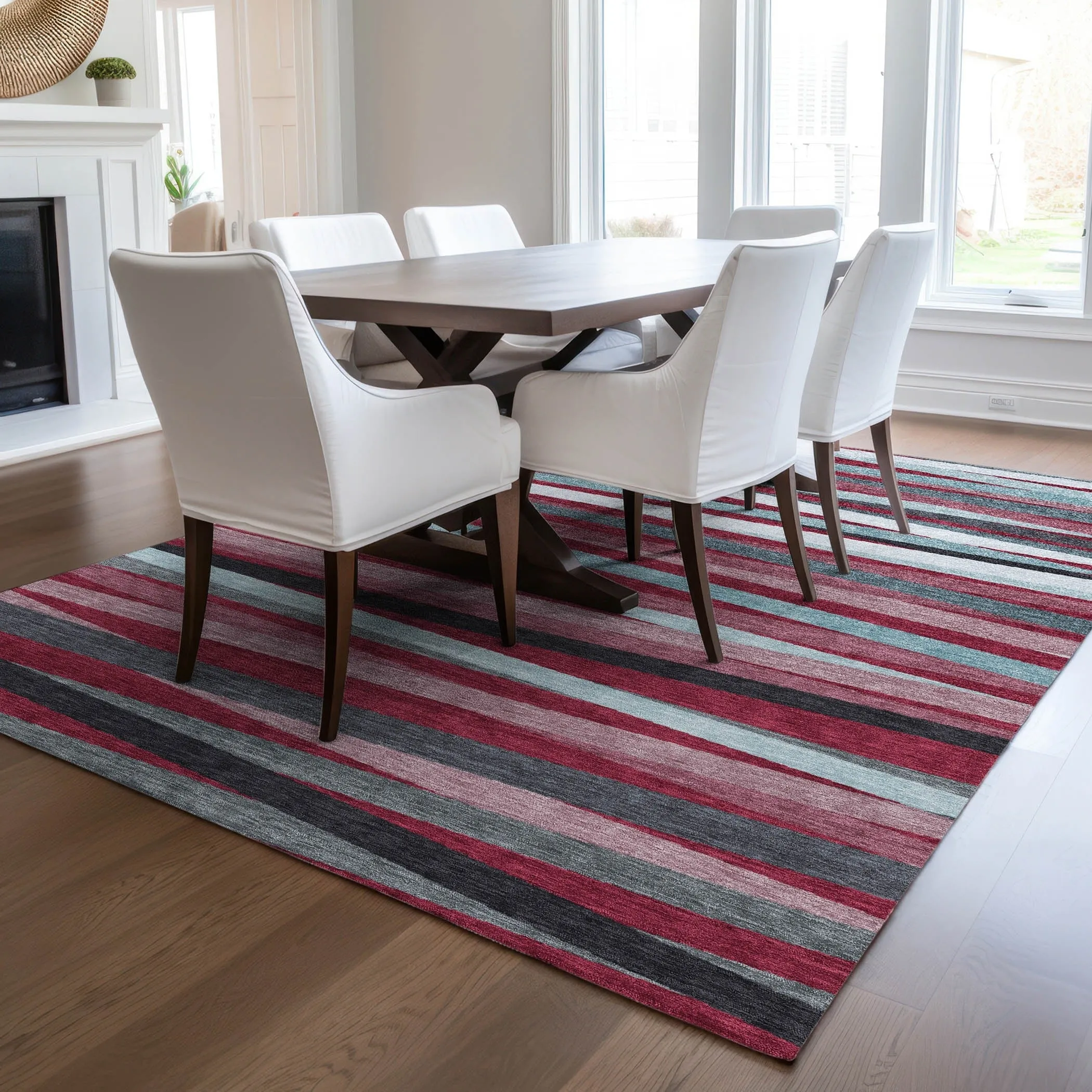 Machine Washable Indoor/ Outdoor Modern Stripes Chantille Rug