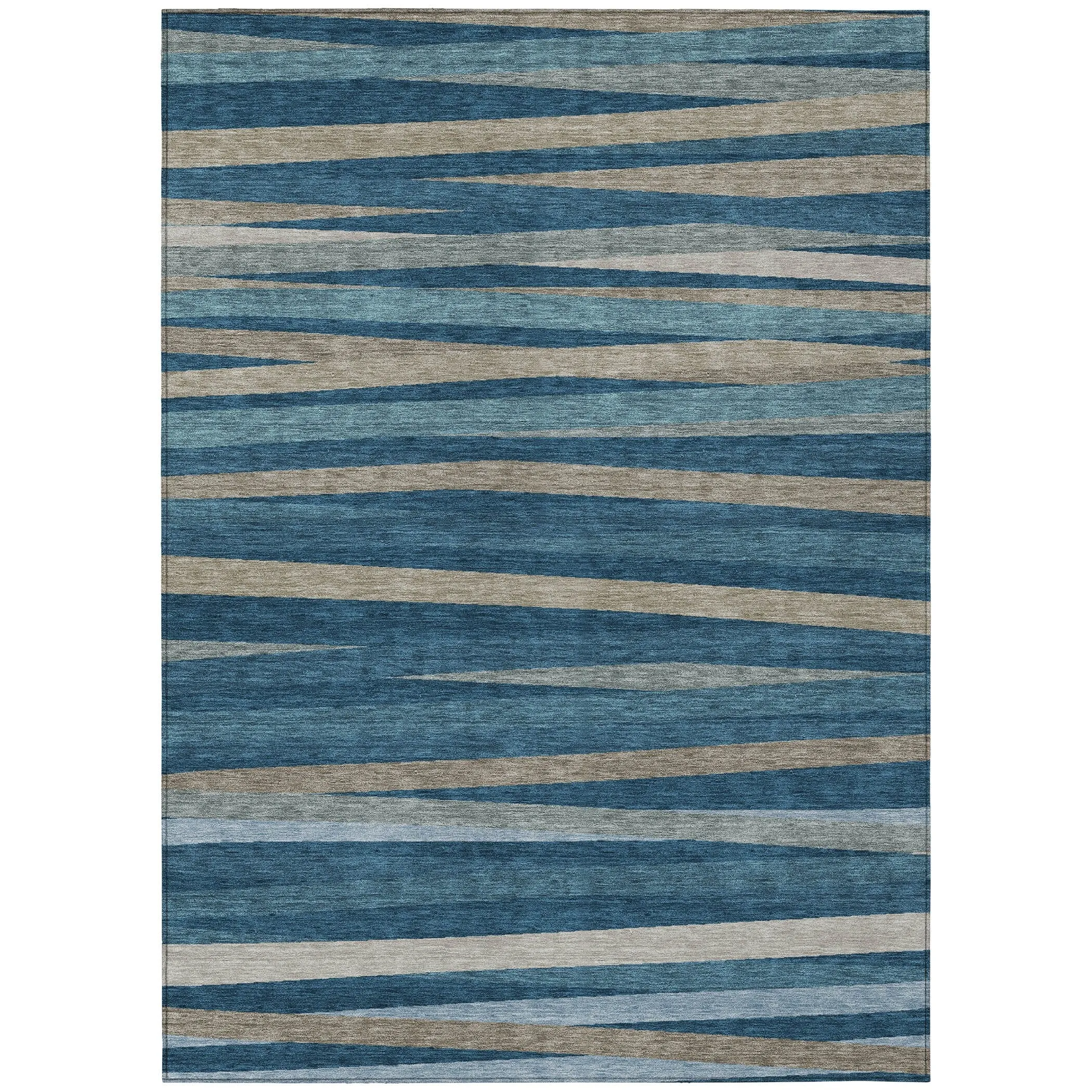 Machine Washable Indoor/ Outdoor Modern Stripes Chantille Rug