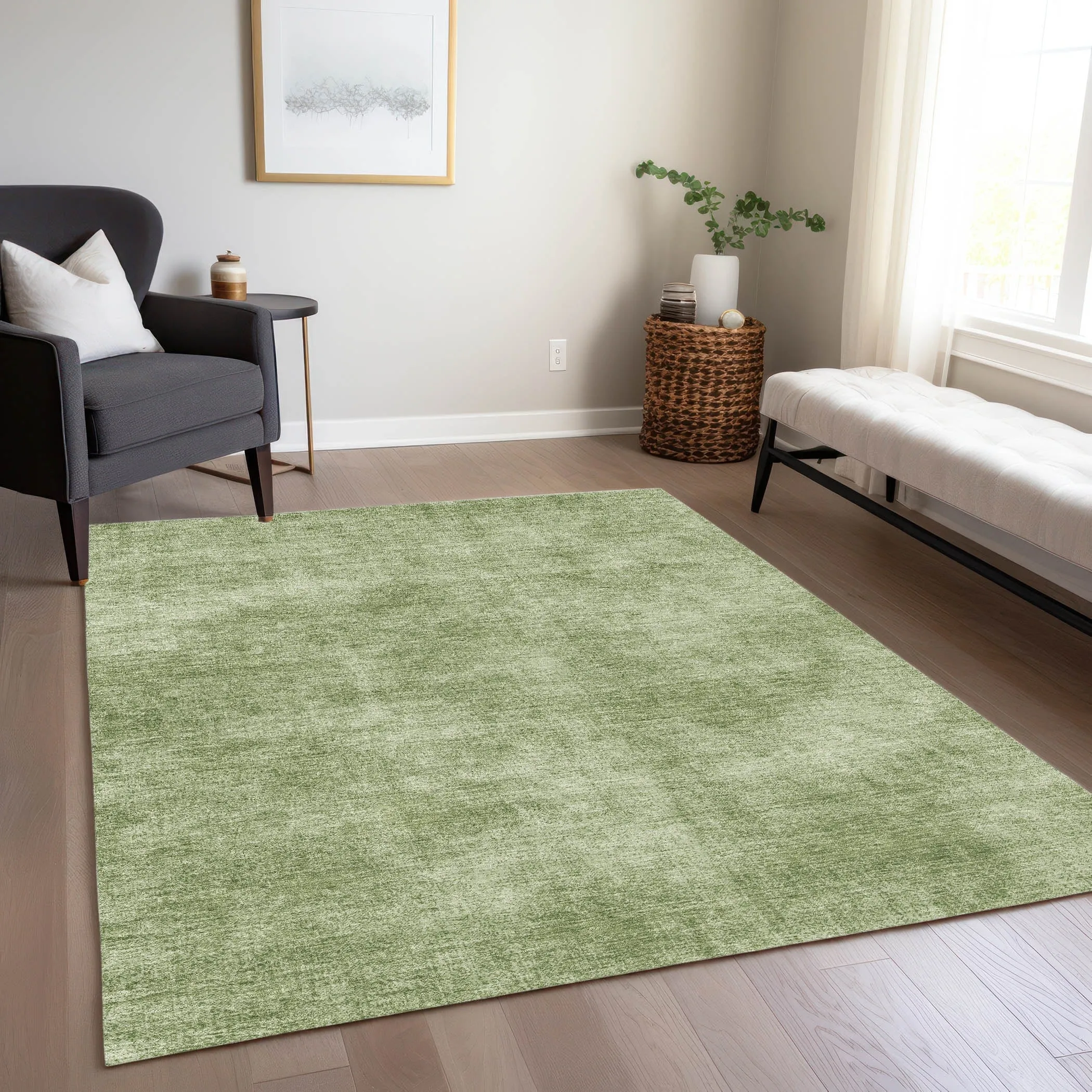 Machine Washable Indoor/ Outdoor Simple Solid Chantille Rug