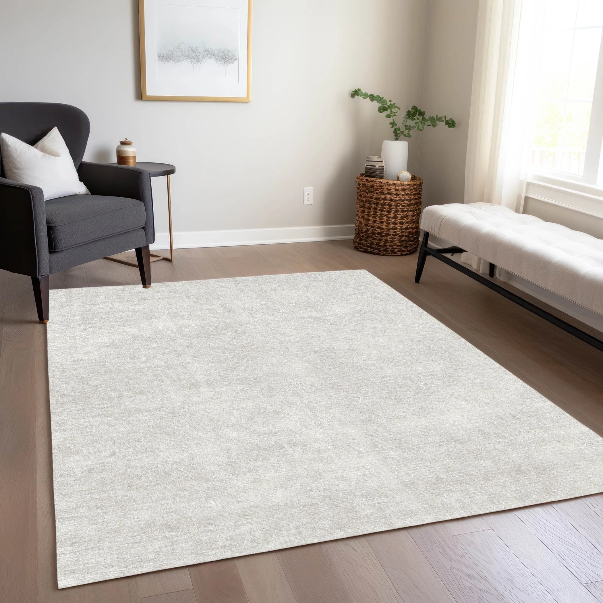 Machine Washable Indoor/ Outdoor Simple Solid Chantille Rug