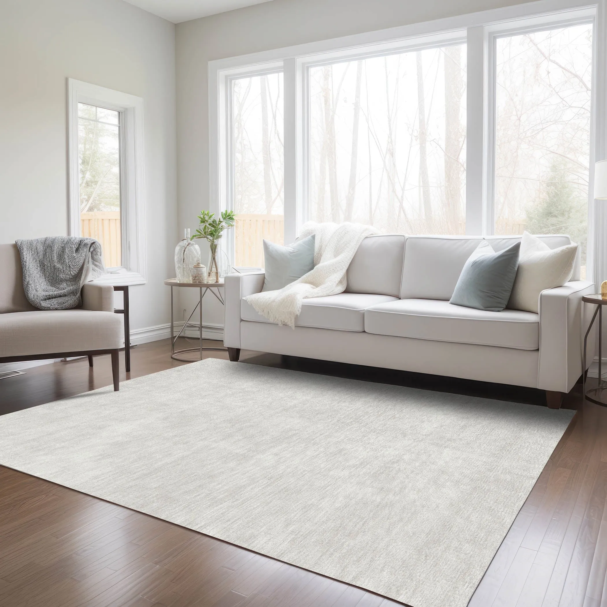 Machine Washable Indoor/ Outdoor Simple Solid Chantille Rug