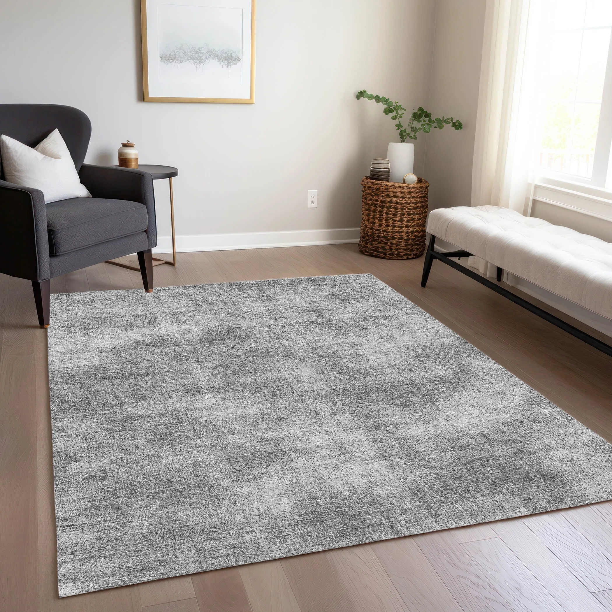 Machine Washable Indoor/ Outdoor Simple Solid Chantille Rug