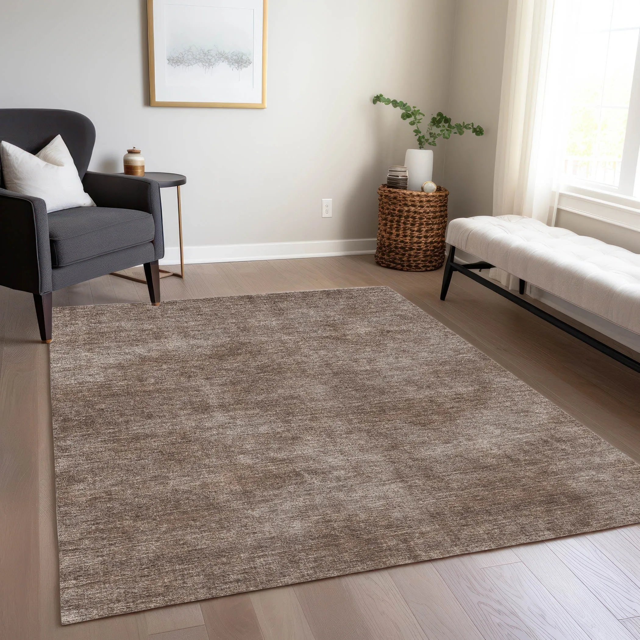Machine Washable Indoor/ Outdoor Simple Solid Chantille Rug