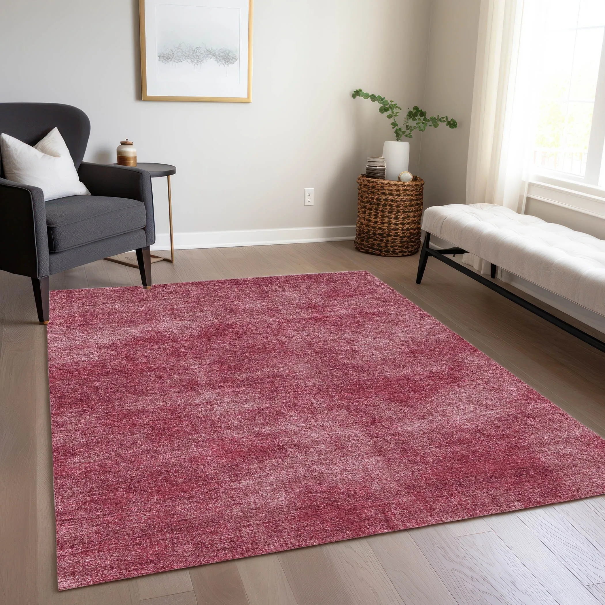 Machine Washable Indoor/ Outdoor Simple Solid Chantille Rug