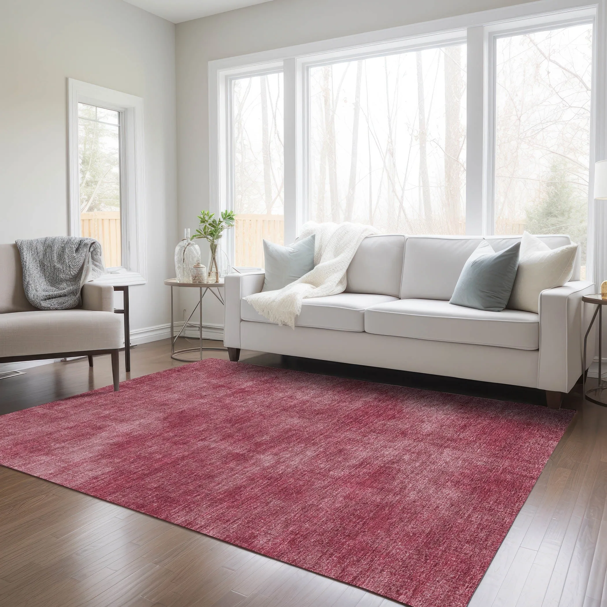 Machine Washable Indoor/ Outdoor Simple Solid Chantille Rug