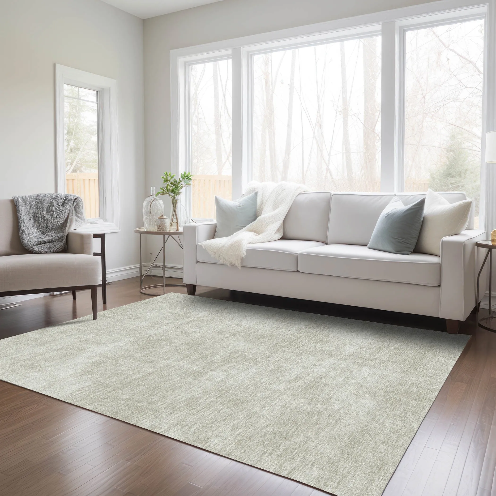 Machine Washable Indoor/ Outdoor Simple Solid Chantille Rug