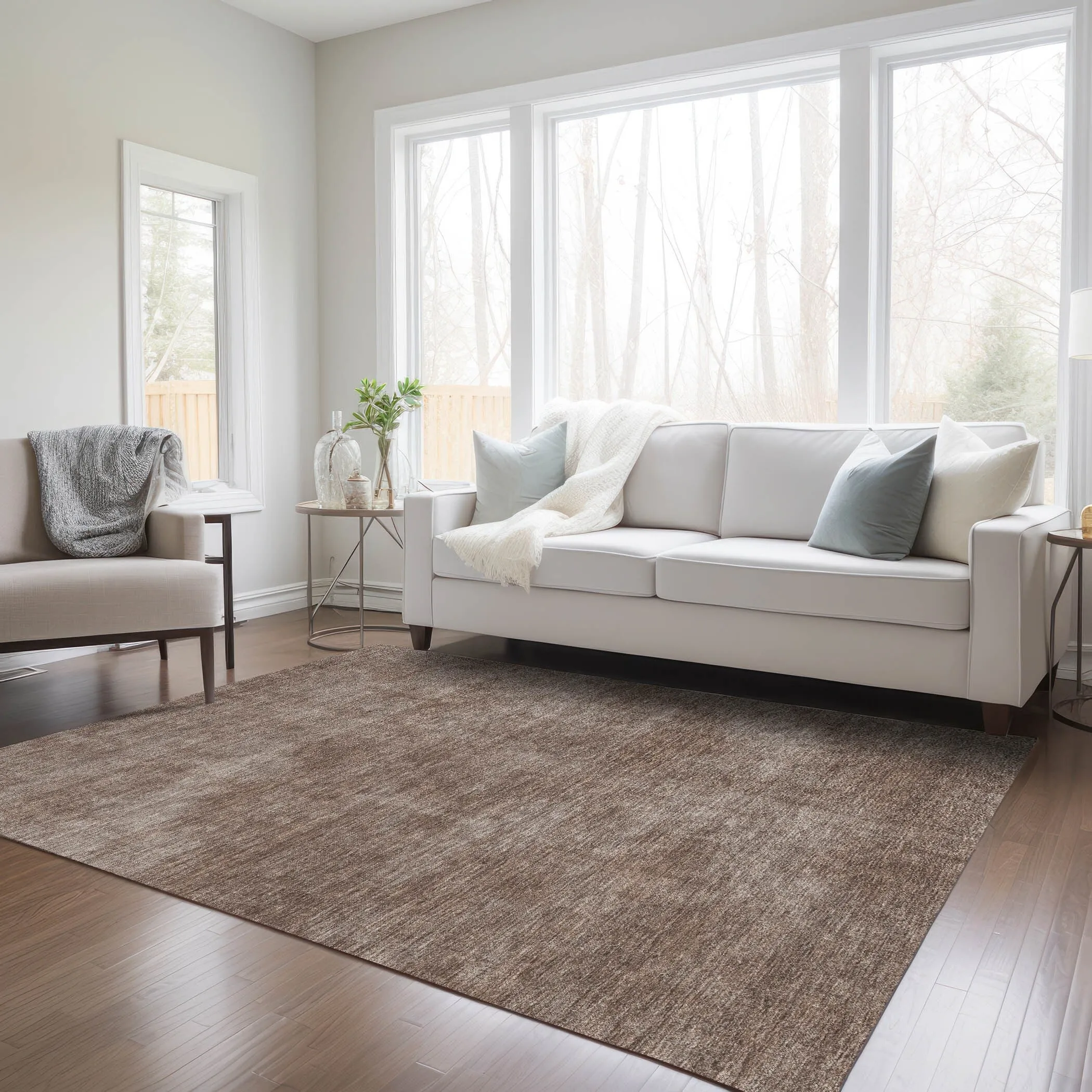 Machine Washable Indoor/ Outdoor Simple Solid Chantille Rug