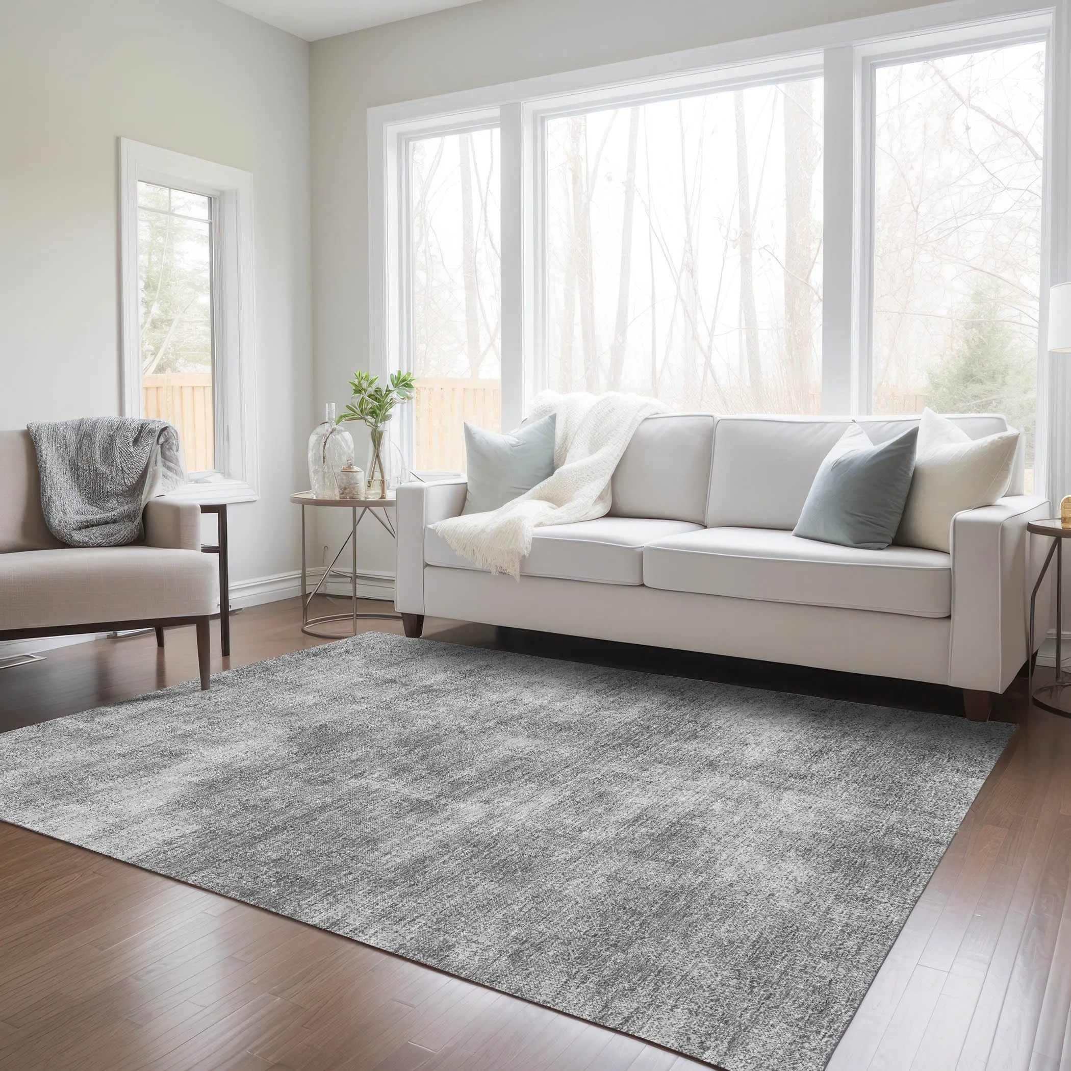 Machine Washable Indoor/ Outdoor Simple Solid Chantille Rug